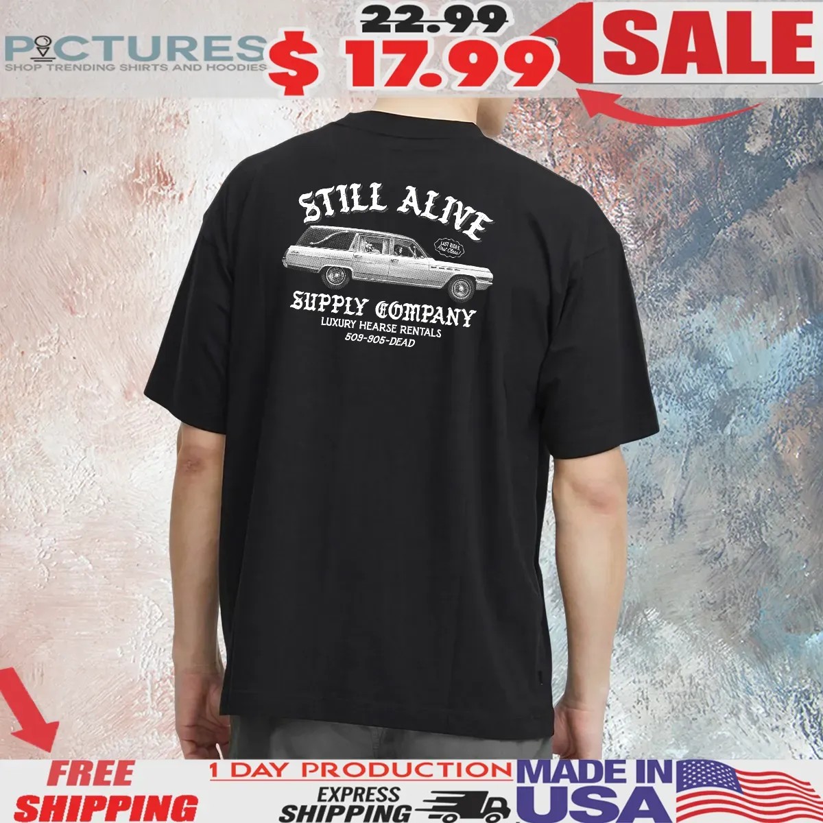 Still Alive Supply Company Luxury Hearse Rentals 509-905-dead Skeleton Driver T Shirt