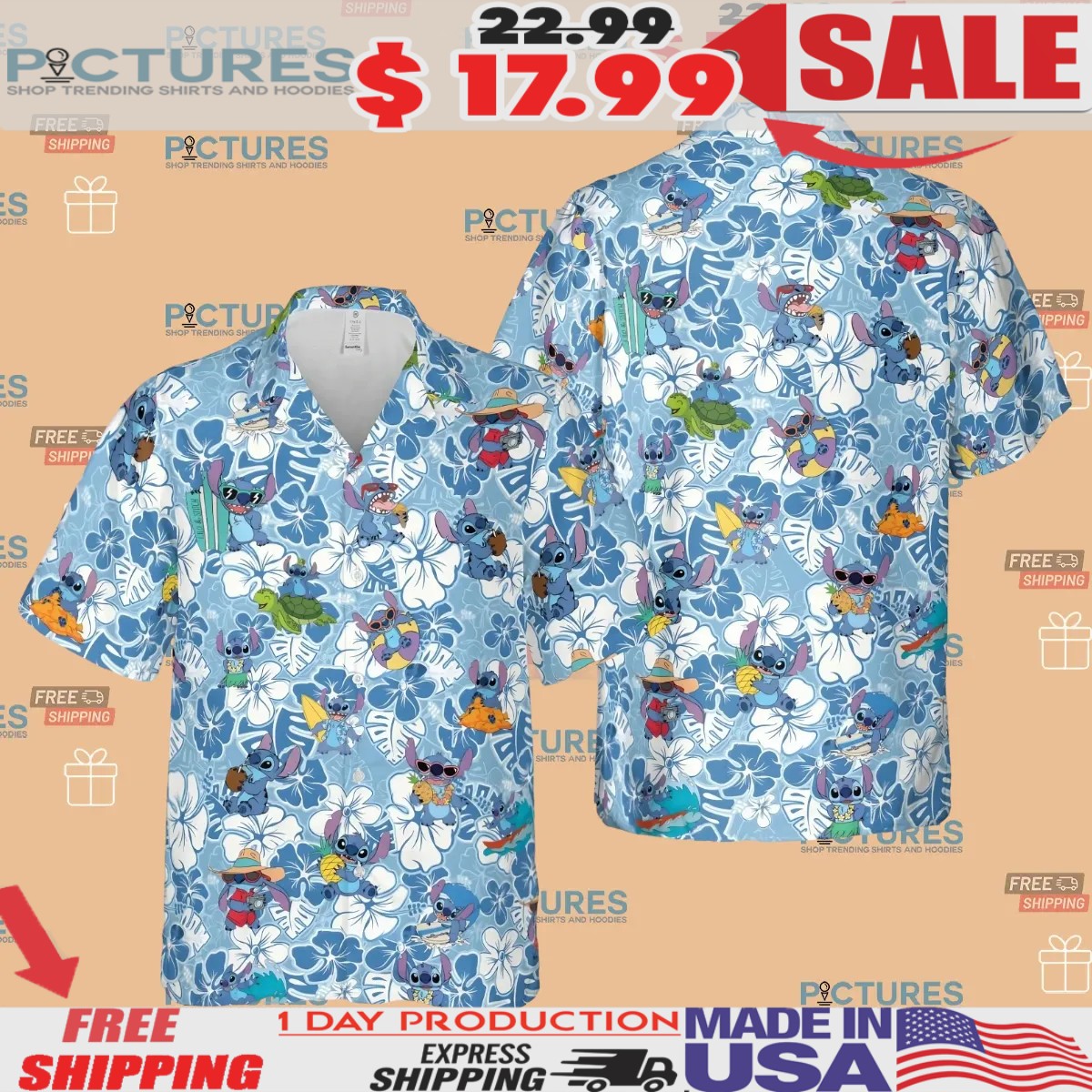 Stitch Disney Summer Aloha Floral Hawaiian Shirt