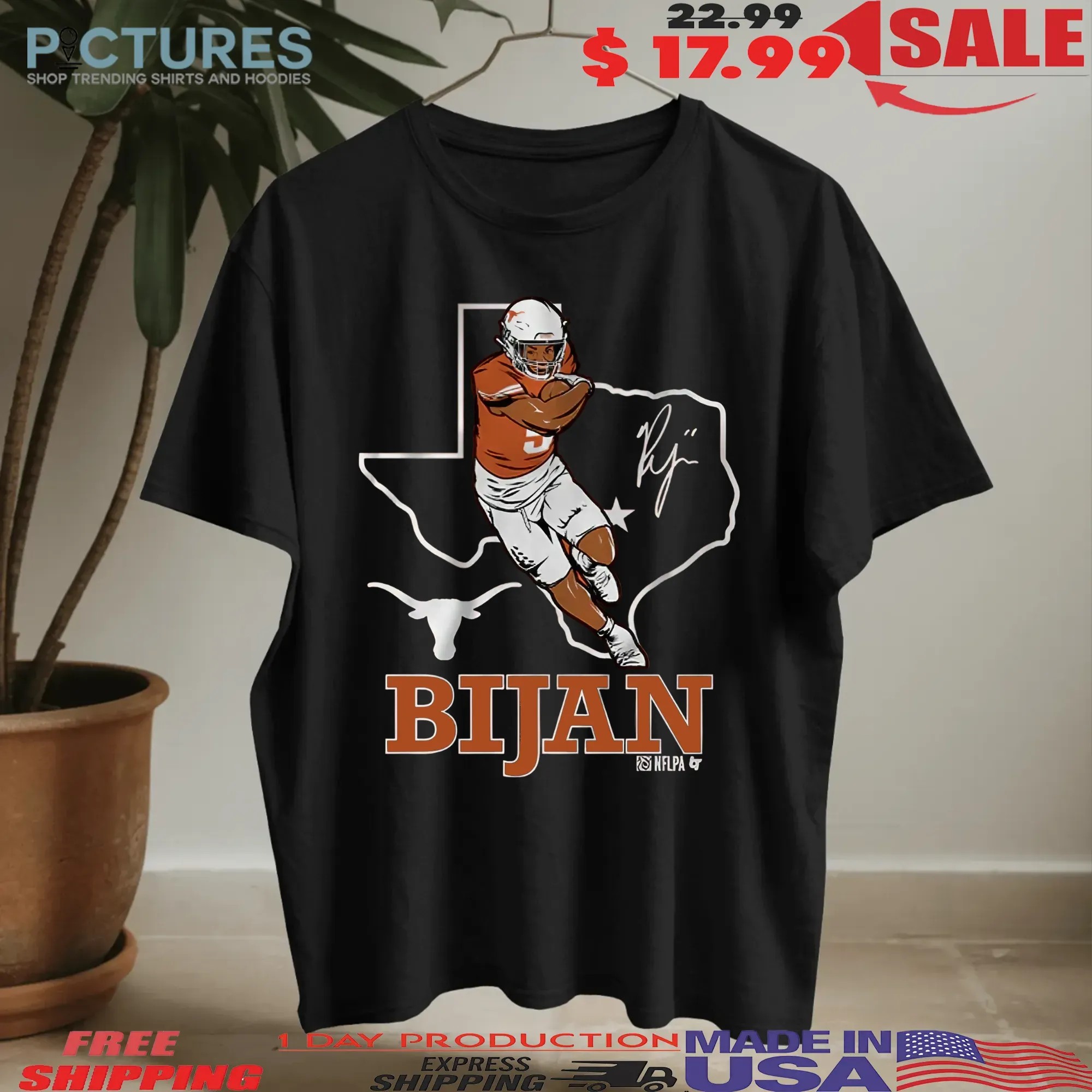 Texas Longhorn Football Bijan Robinson State Outline Map T Shirt