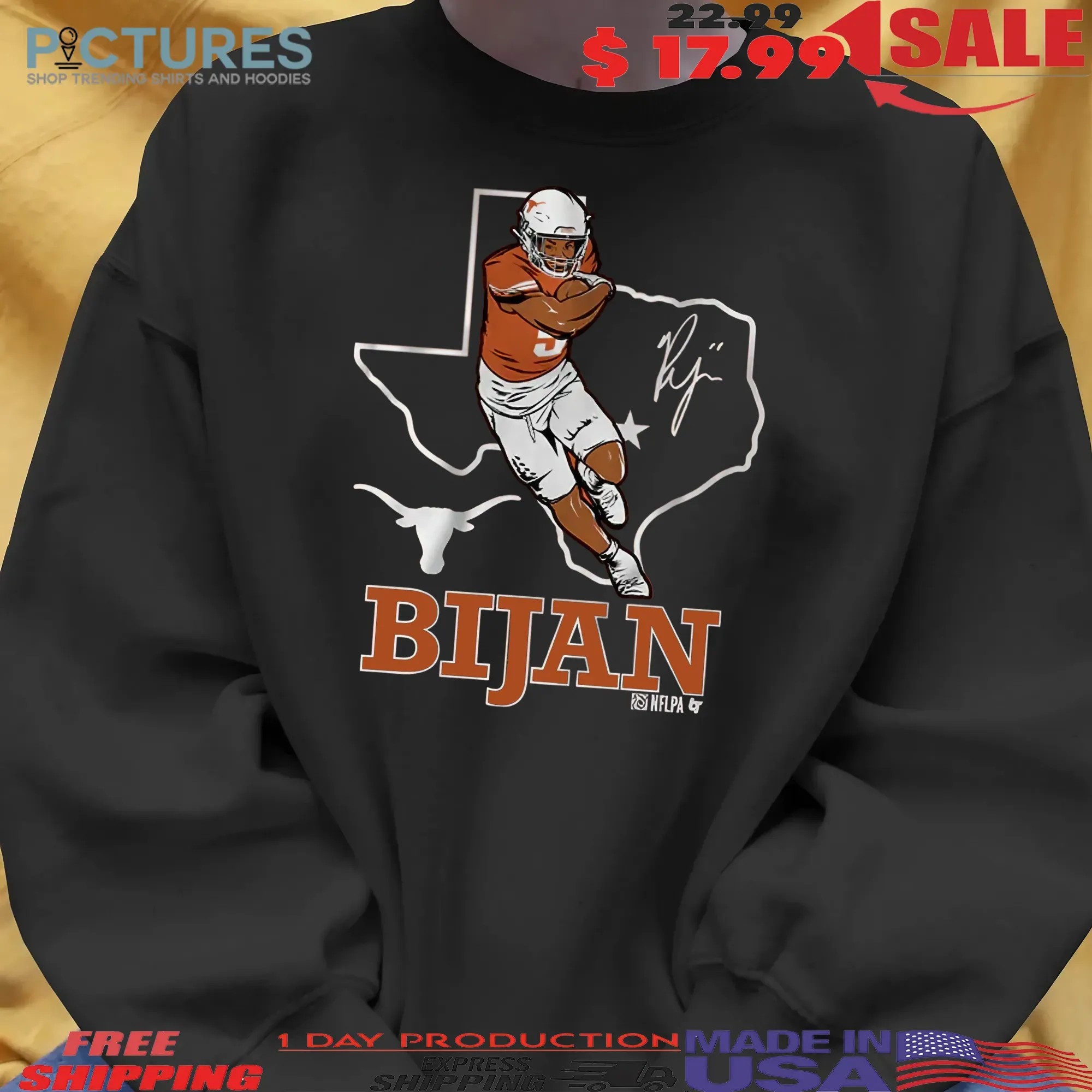 Texas Longhorn Football Bijan Robinson State Outline Map T Shirt