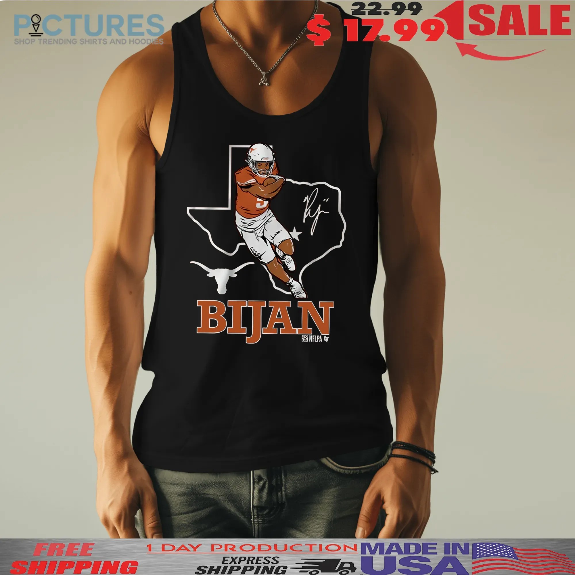Texas Longhorn Football Bijan Robinson State Outline Map T Shirt