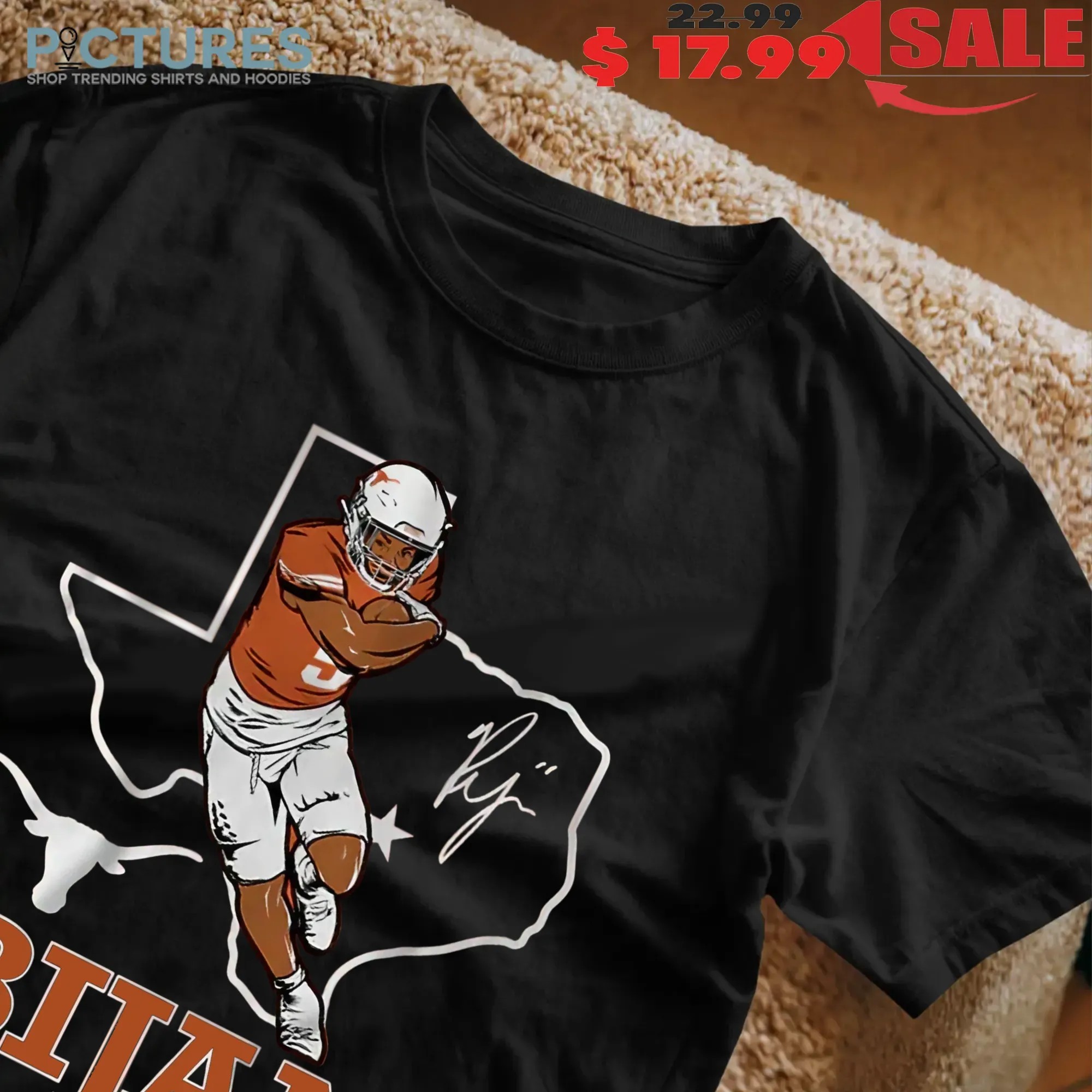 Texas Longhorn Football Bijan Robinson State Outline Map T Shirt