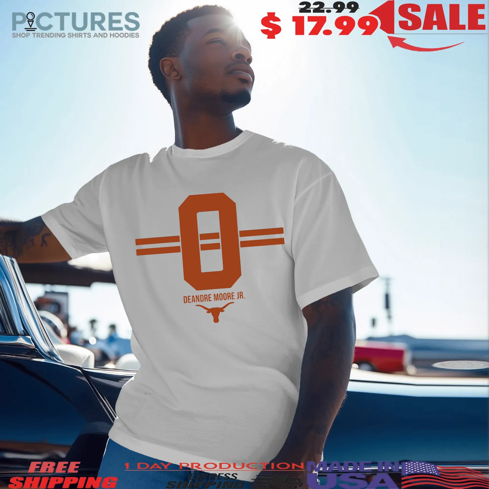 Texas Longhorn Football DeAndre Moore Jr 0 Stripe T Shirt