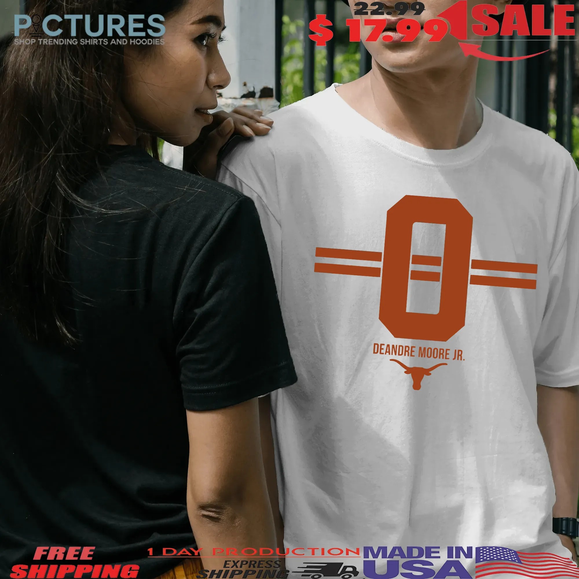 Texas Longhorn Football DeAndre Moore Jr 0 Stripe T Shirt