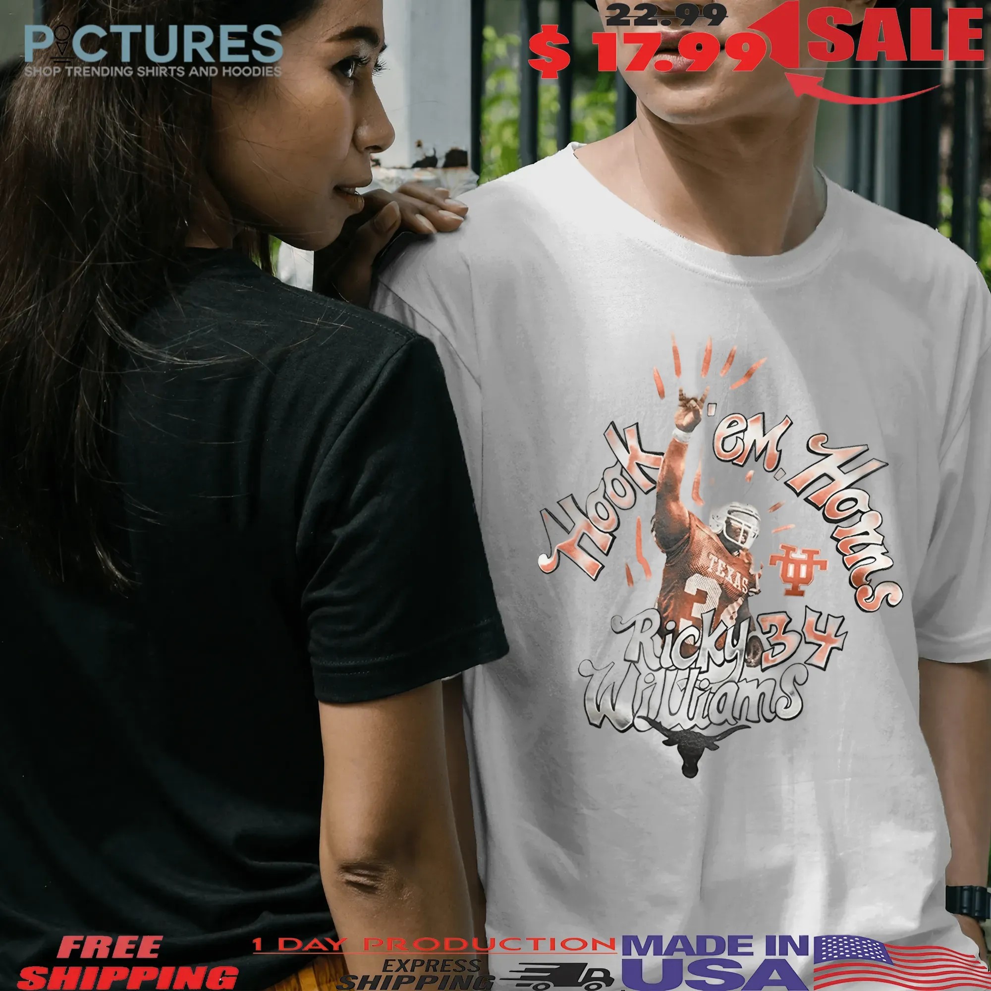 Texas Longhorns Ricky Williams Hook 'Em Horns Roots of Fight Graphic T Shirt