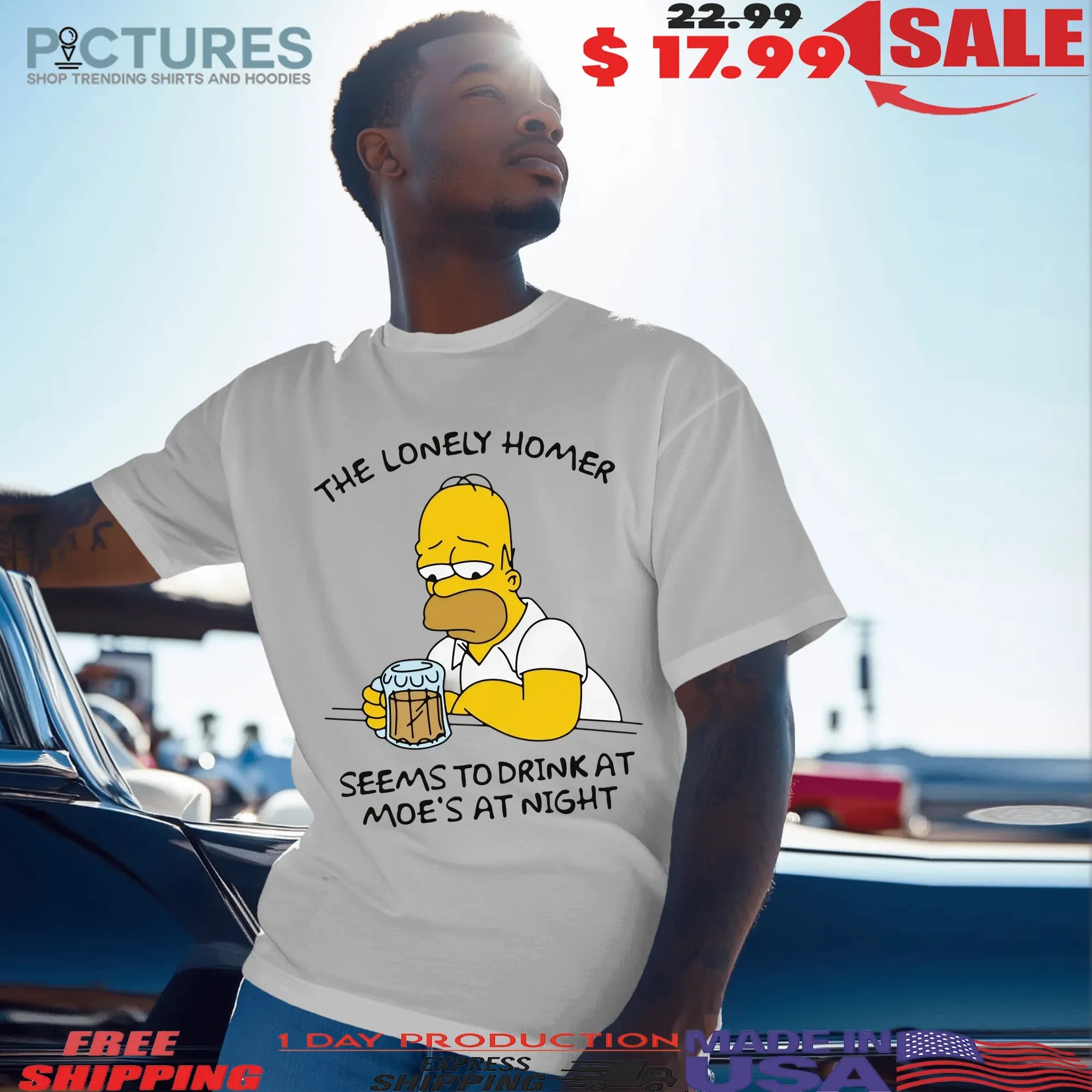 The Lonely Homer Simpson Seems To Drink At Moe's At Night T Shirt