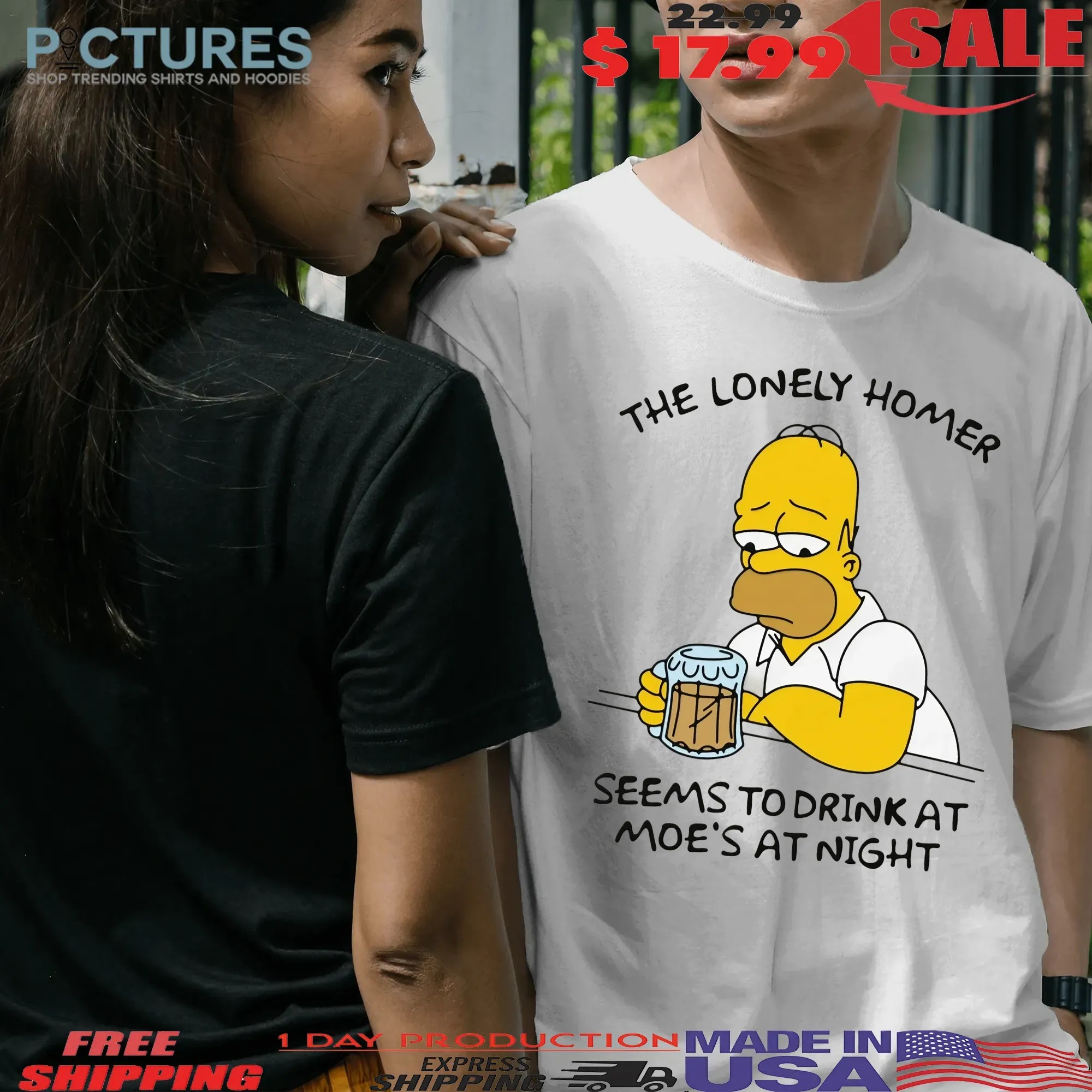 The Lonely Homer Simpson Seems To Drink At Moe's At Night T Shirt