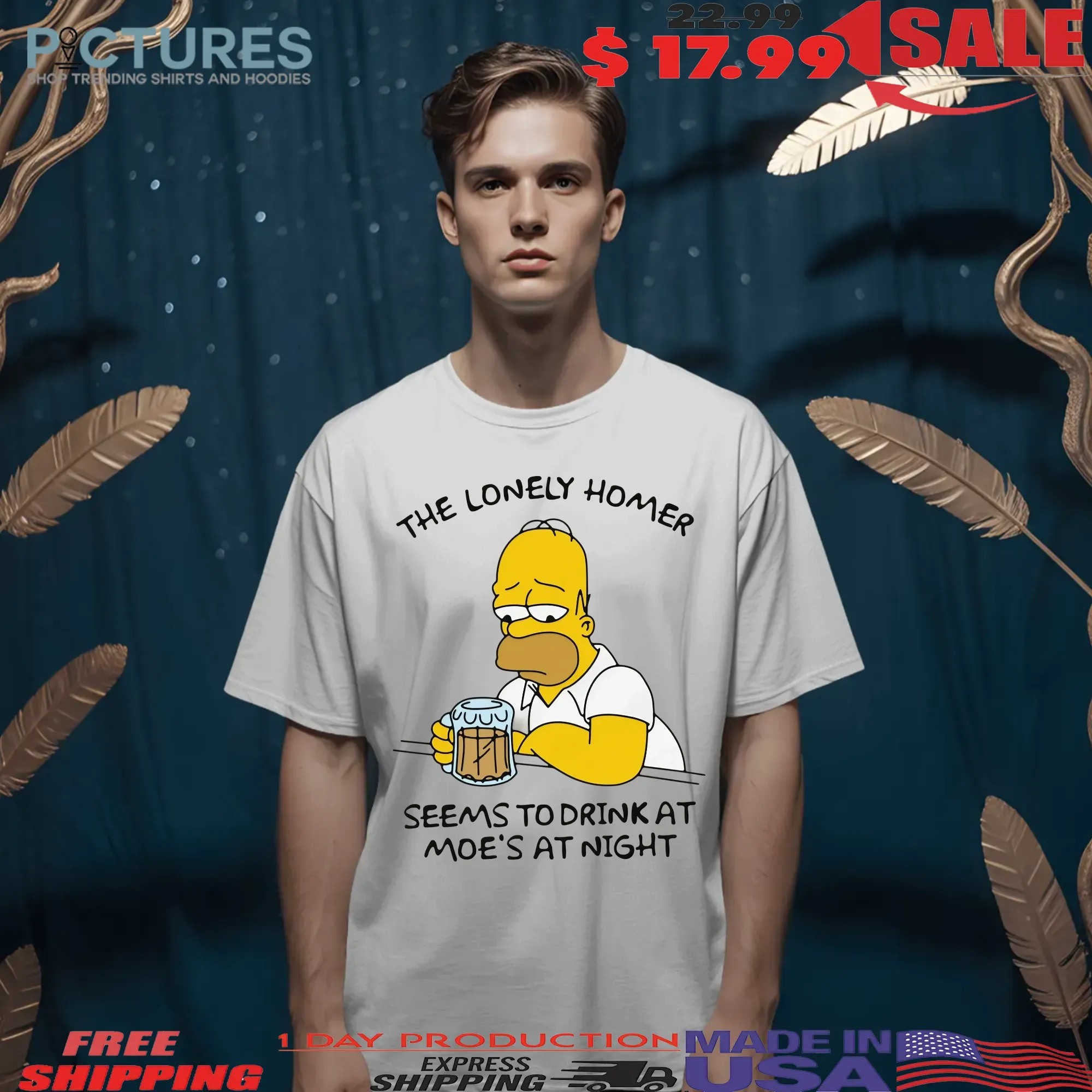 The Lonely Homer Simpson Seems To Drink At Moe's At Night T Shirt