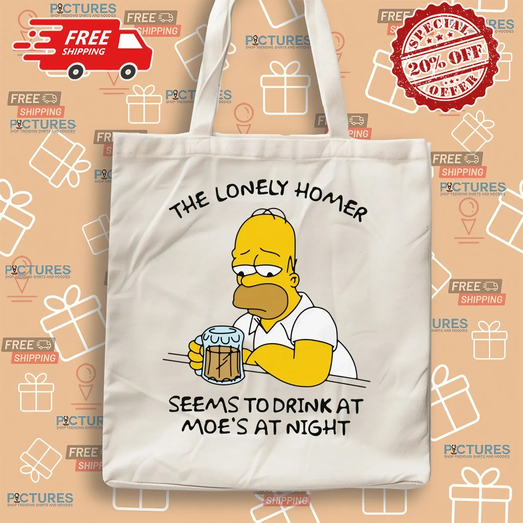 The Lonely Homer Simpson Seems To Drink At Moe's At Night T Shirt