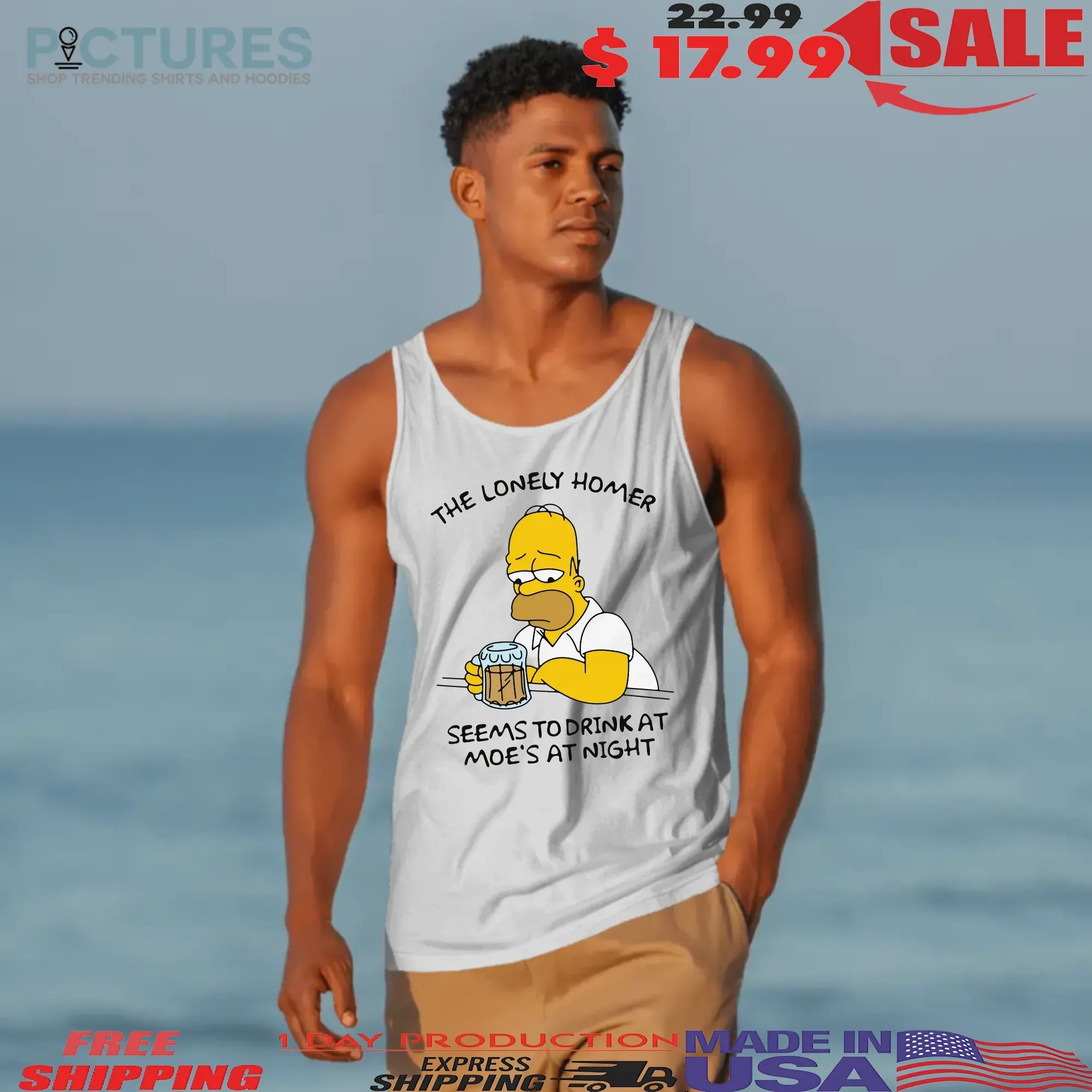 The Lonely Homer Simpson Seems To Drink At Moe's At Night T Shirt