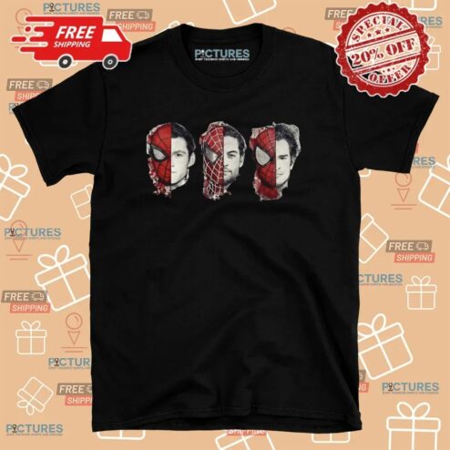 Tom Holland Tobey Maguire Andrew Garfield Faces Split Mask Spider-Man Trio T Shirt