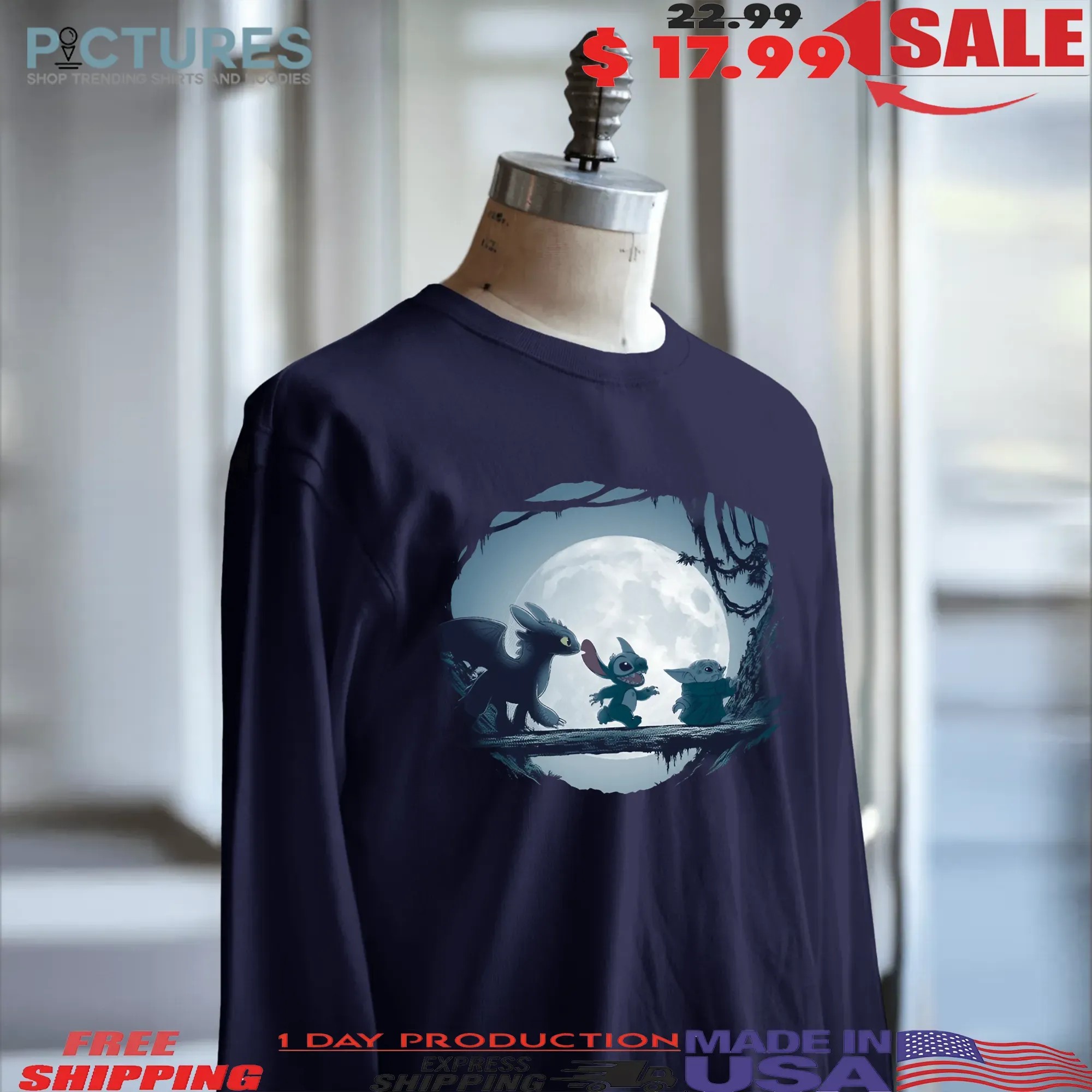 Toothless Stitch Baby Yoda Walking Creatures T Shirt