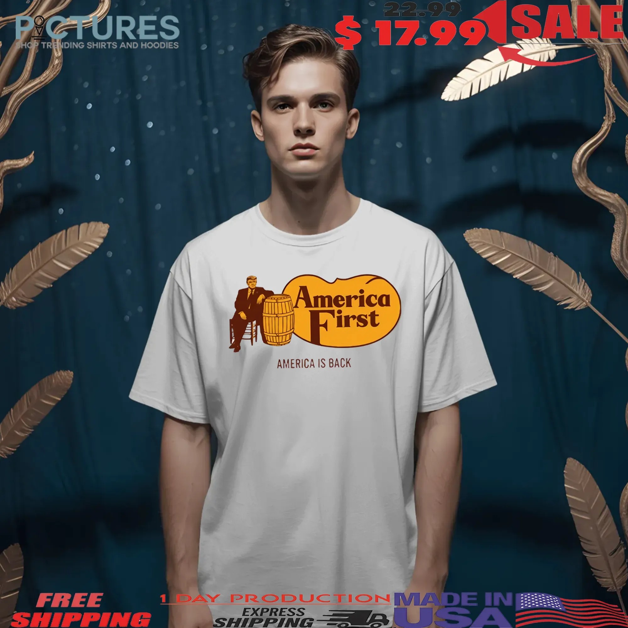 Trump America First America is Back Cracker Barrel Parody Logo T Shirt