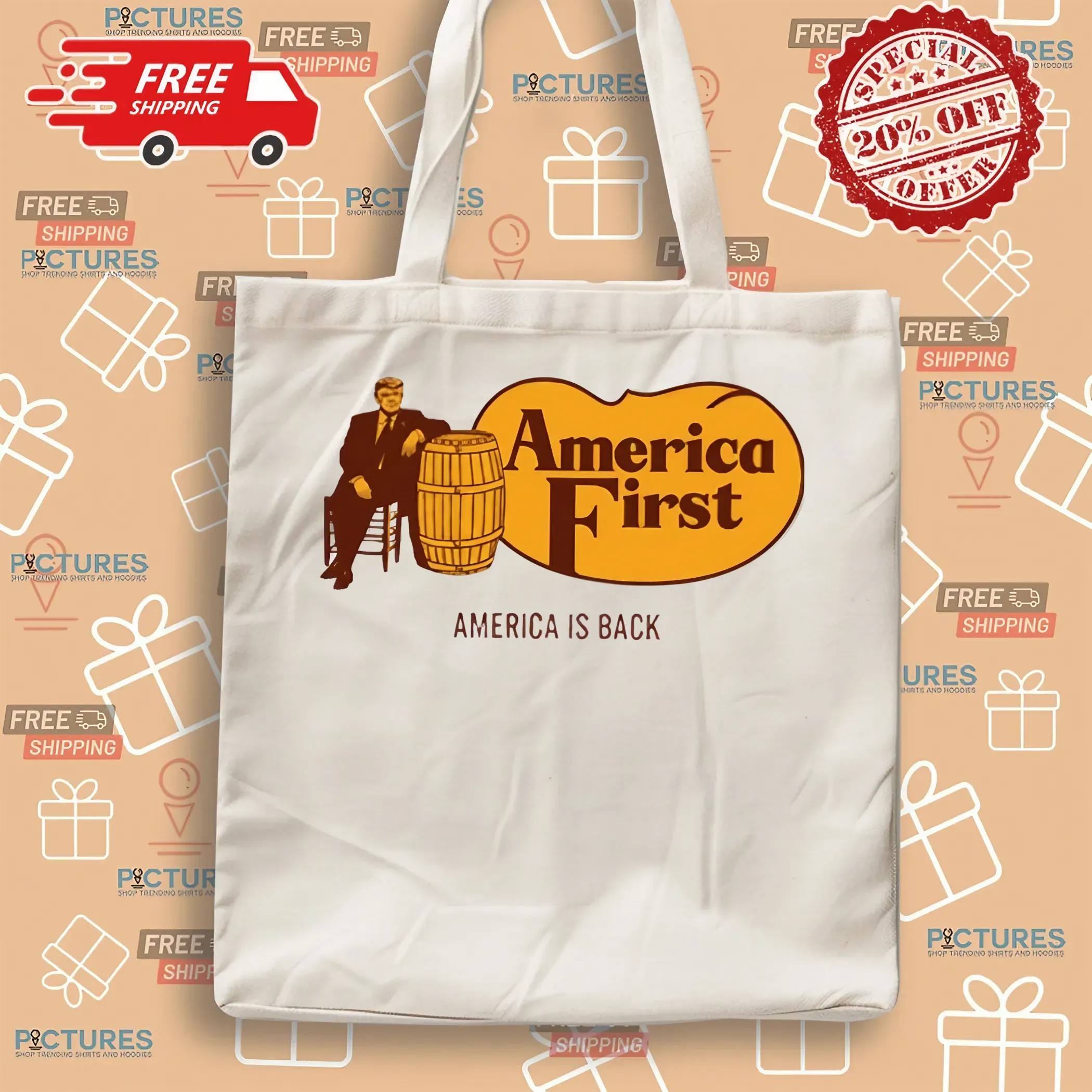 Trump America First America is Back Cracker Barrel Parody Logo T Shirt