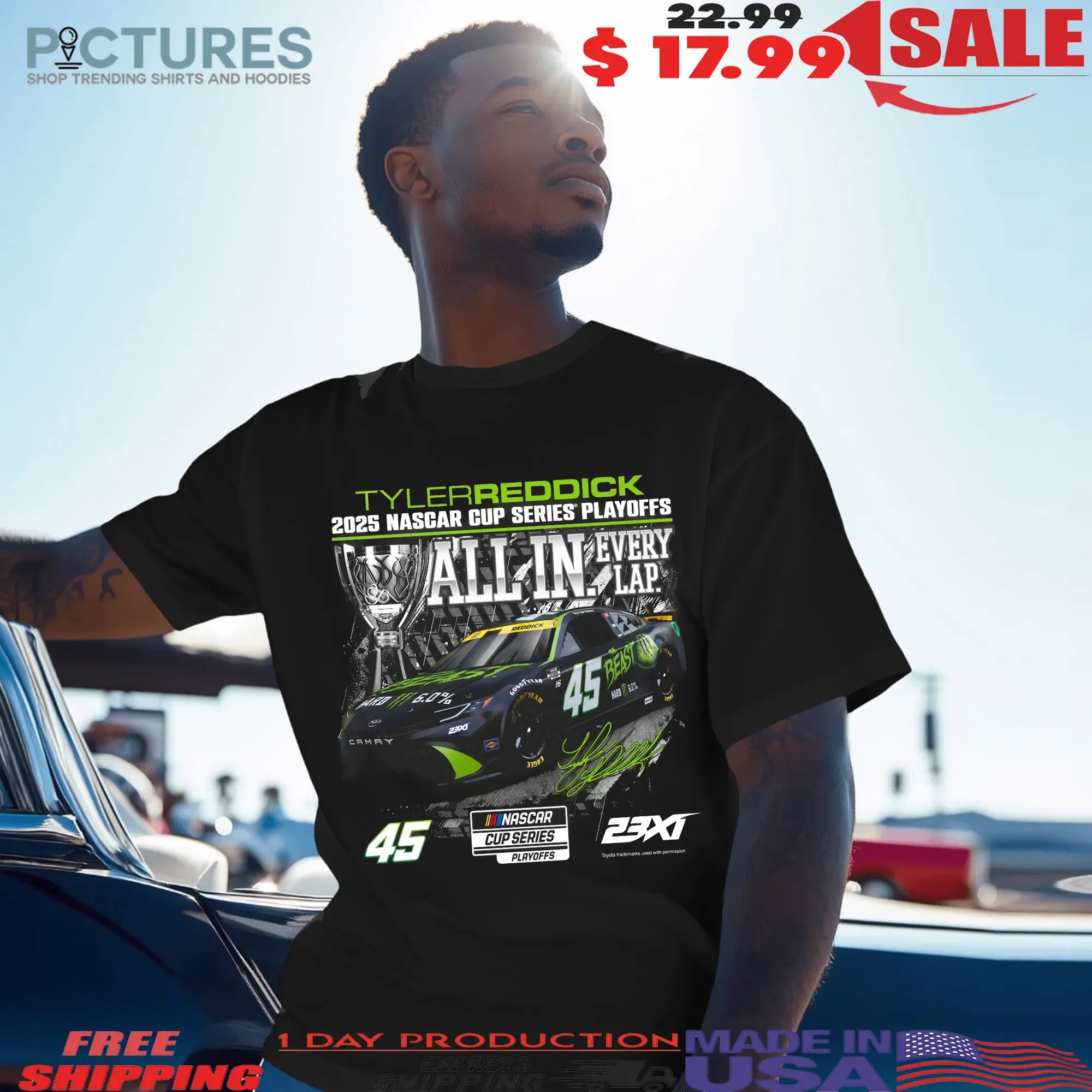 Tyler Reddick Checkered Flag Sports 2025 NASCAR Cup Series Playoffs All In Every Lap The Beast Signature T Shirt