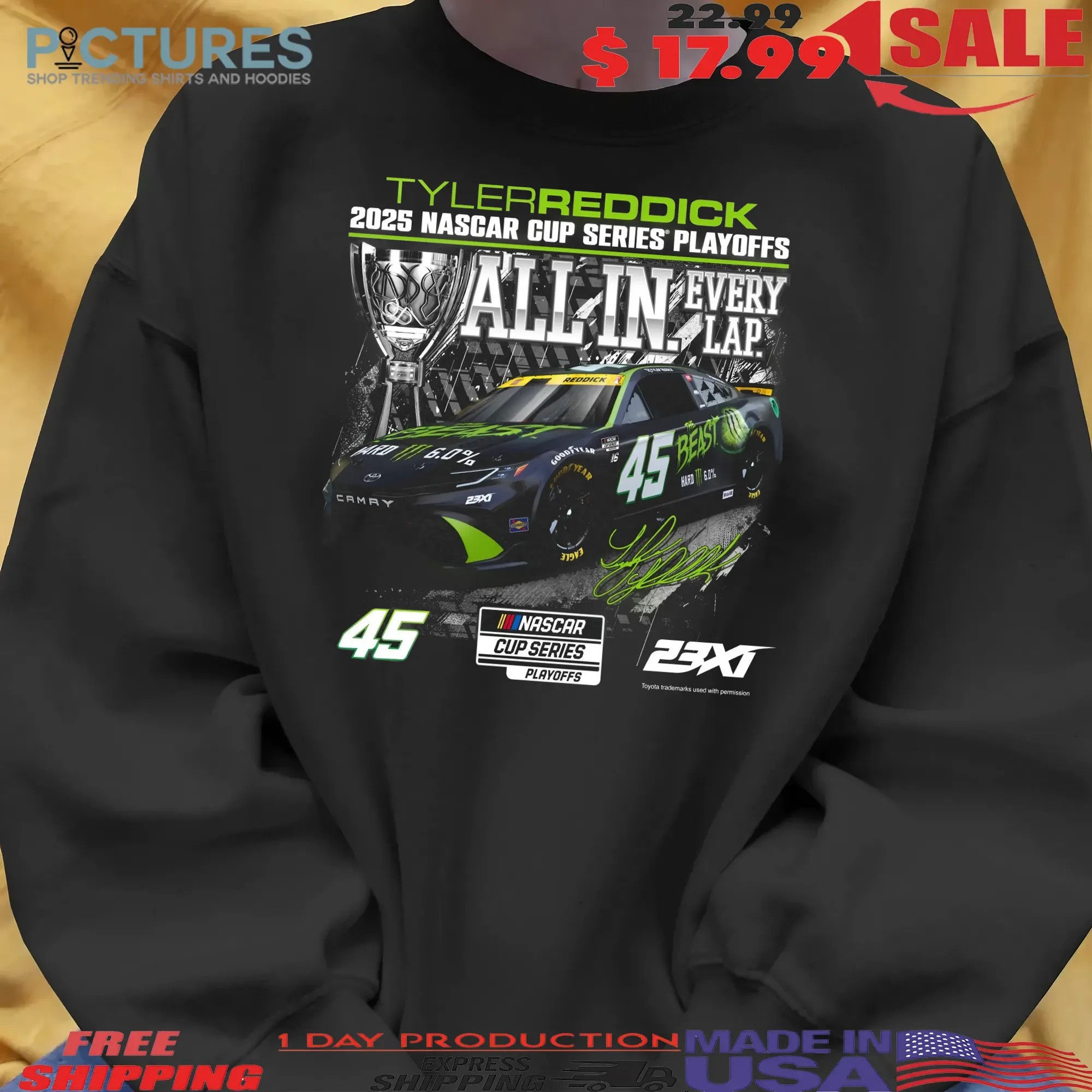 Tyler Reddick Checkered Flag Sports 2025 NASCAR Cup Series Playoffs All In Every Lap The Beast Signature T Shirt