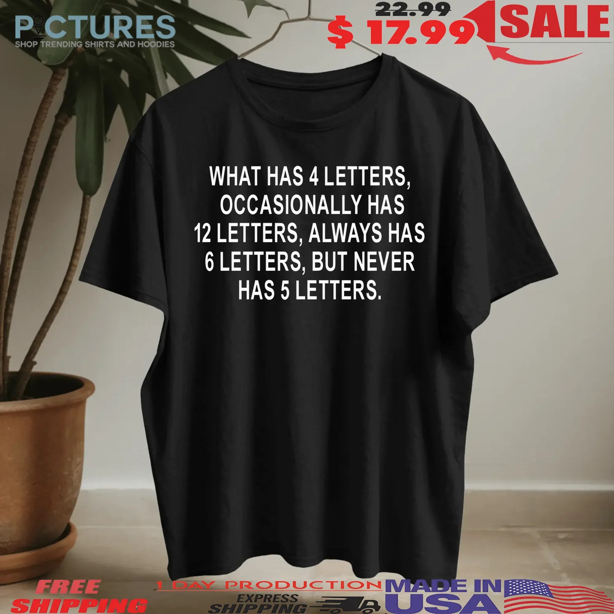 What Has 4 Letters Occasionally Has 12 Letters Always Has 6 Letters But Never Has 5 Letters T Shirt