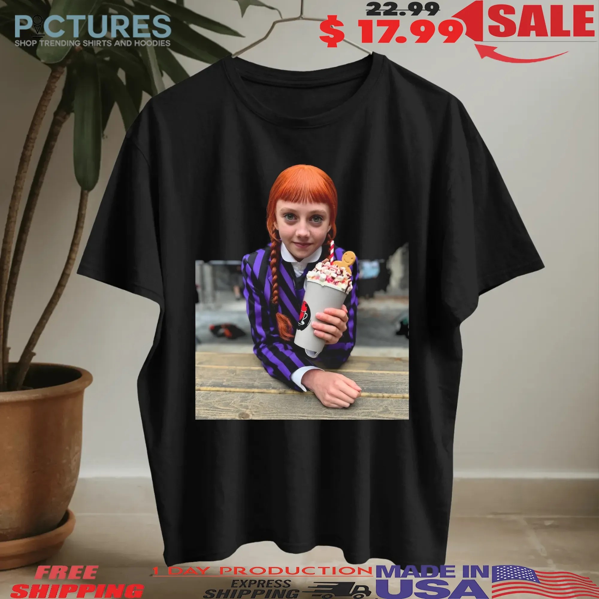 Agnes Demille Wednesday Season 2 Striped Purple Black Uniform Horror Halloween T Shirt