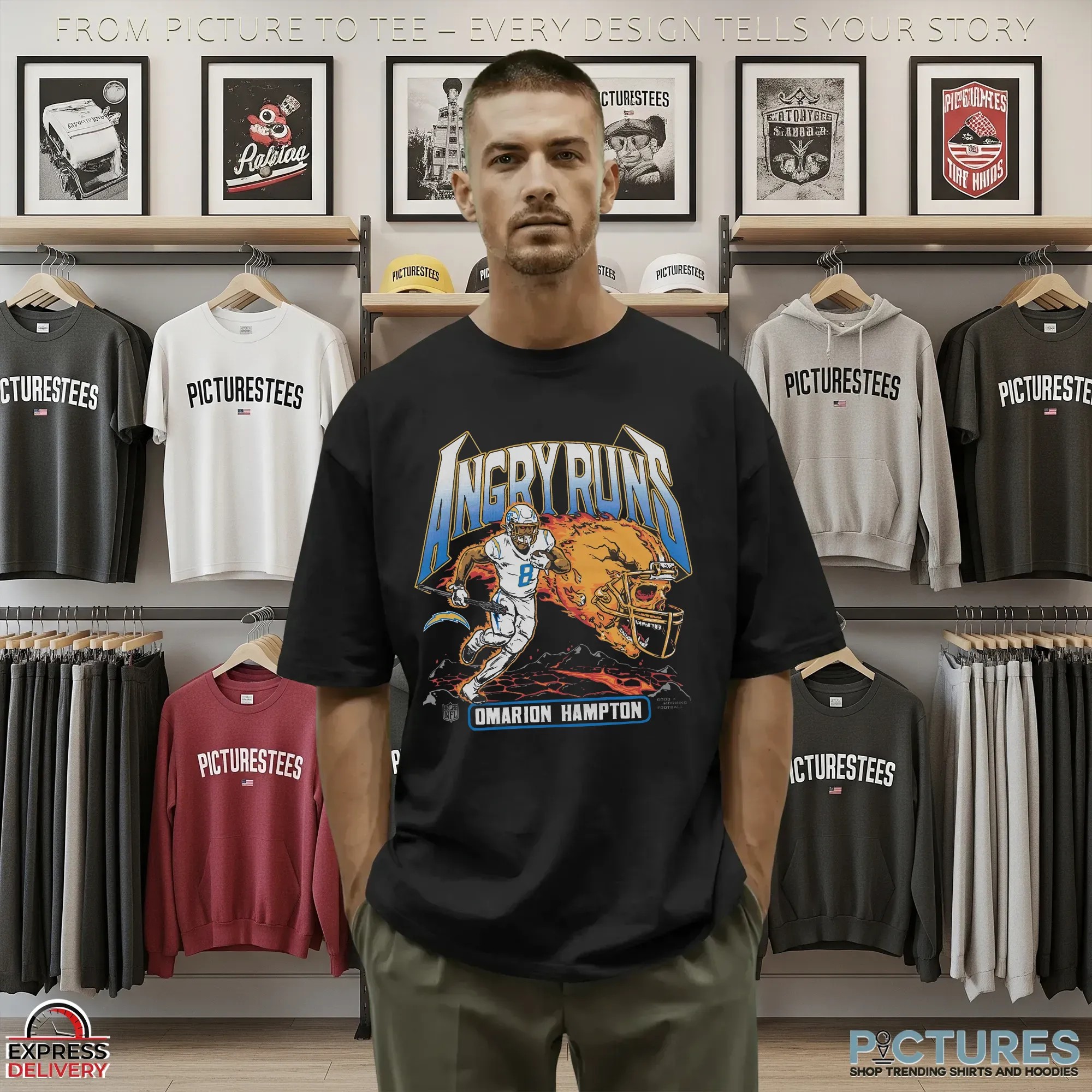 Angry Runs 2025 Angeles Chargers Omarion Hampton Football Plalyer T Shirt