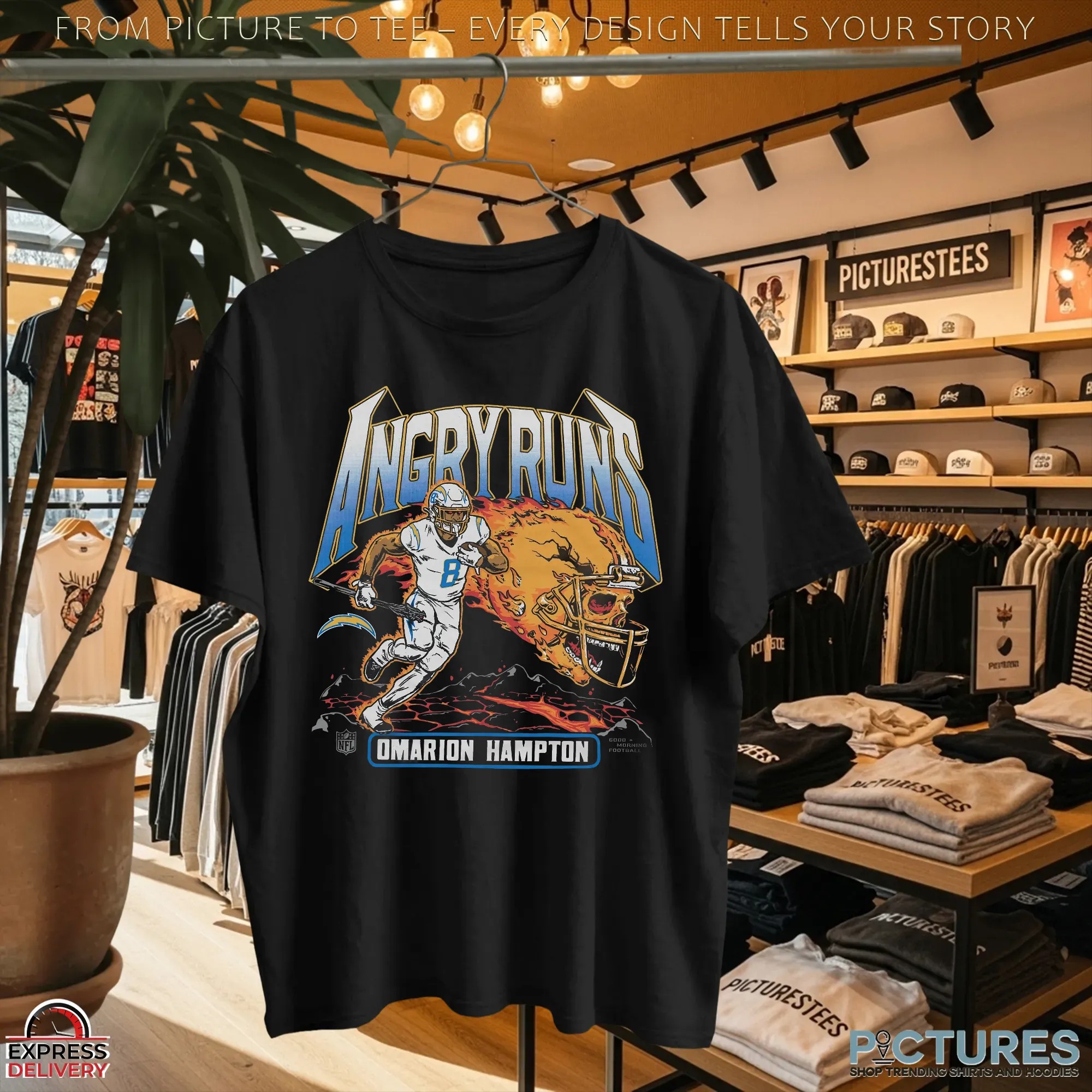 Angry Runs 2025 Angeles Chargers Omarion Hampton Football Plalyer T Shirt