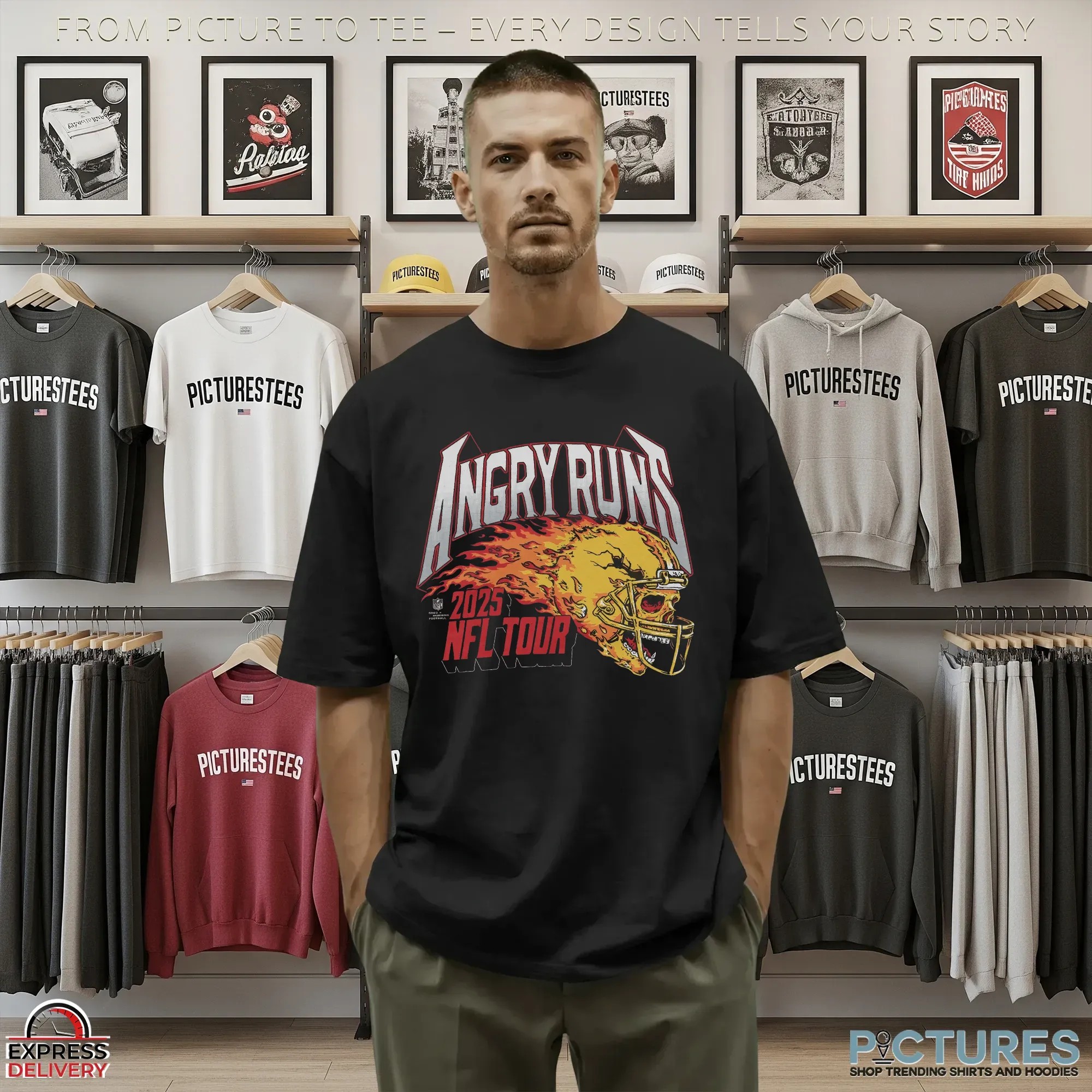 Angry Runs 2025 NFL Tour Helmet Skull T Shirt