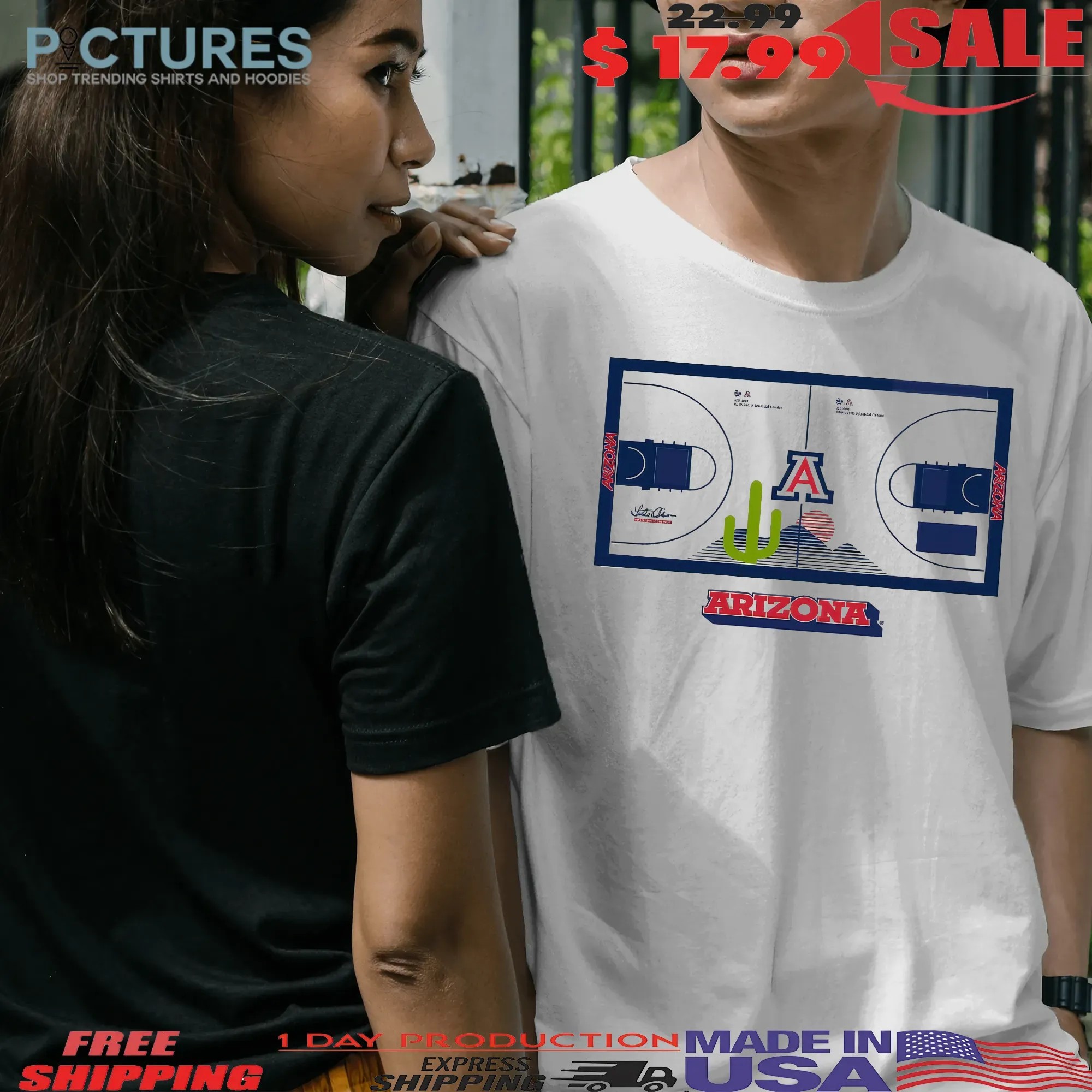 Arizona Basketball Vintage Cactus Court T Shirt