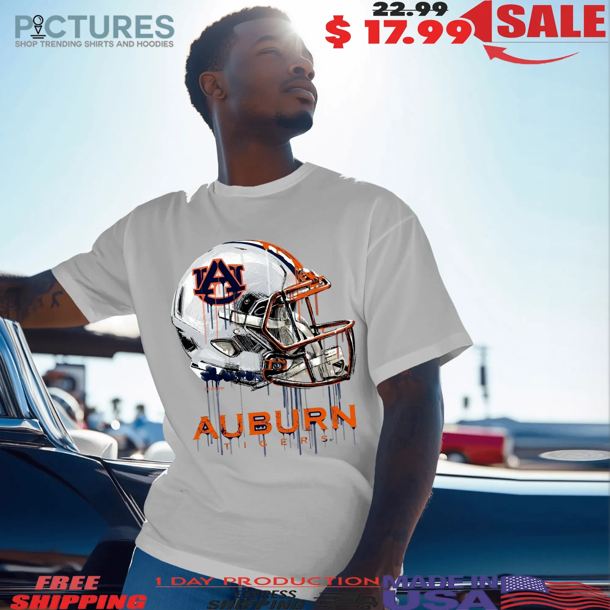Auburn University Tigers Original Dripping Football Helmet Vintage T Shirt