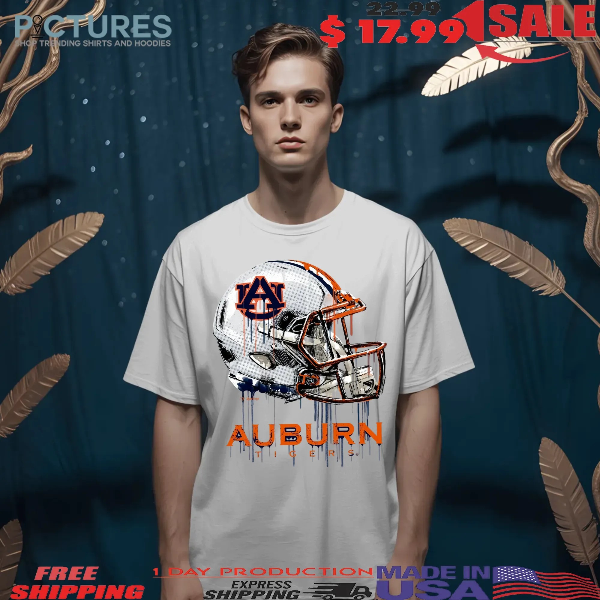 Auburn University Tigers Original Dripping Football Helmet Vintage T Shirt