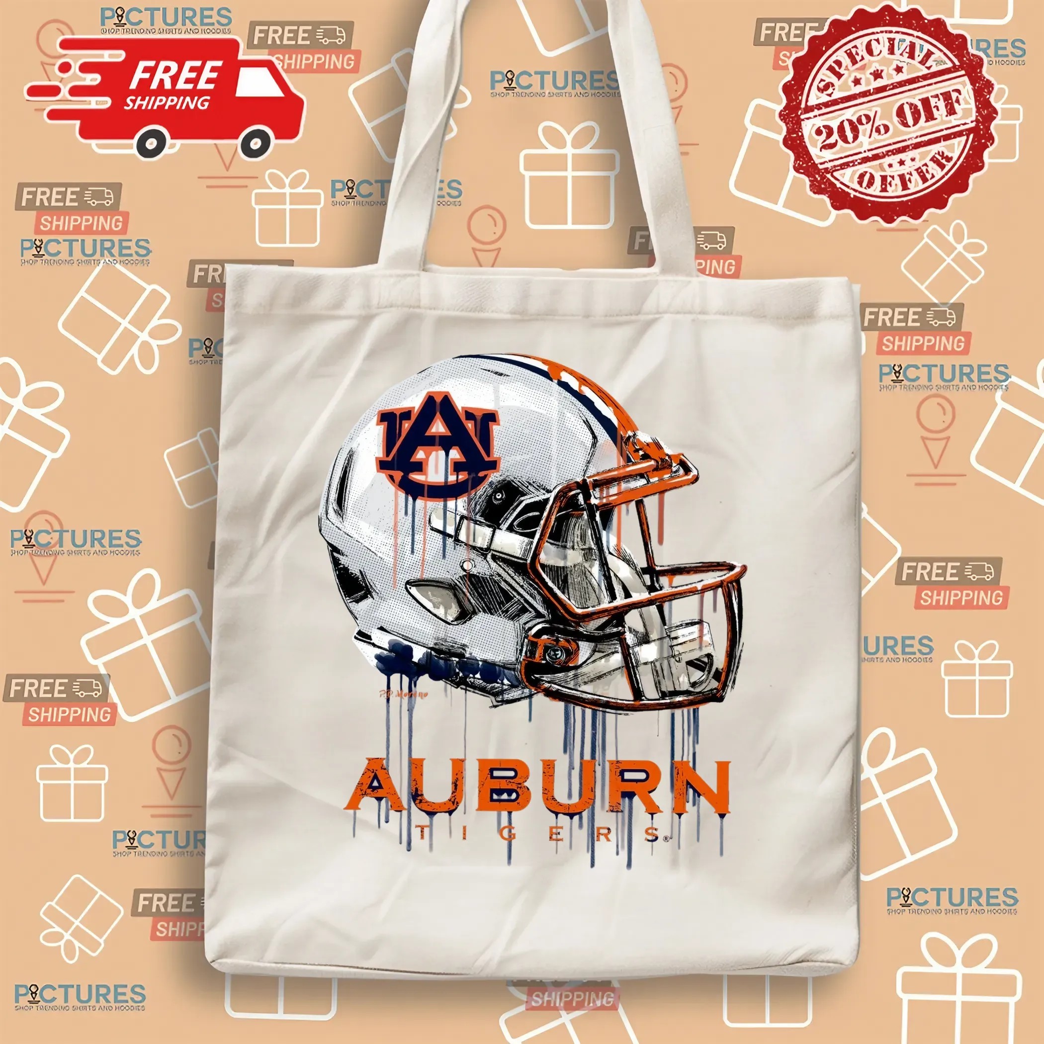 Auburn University Tigers Original Dripping Football Helmet Vintage T Shirt