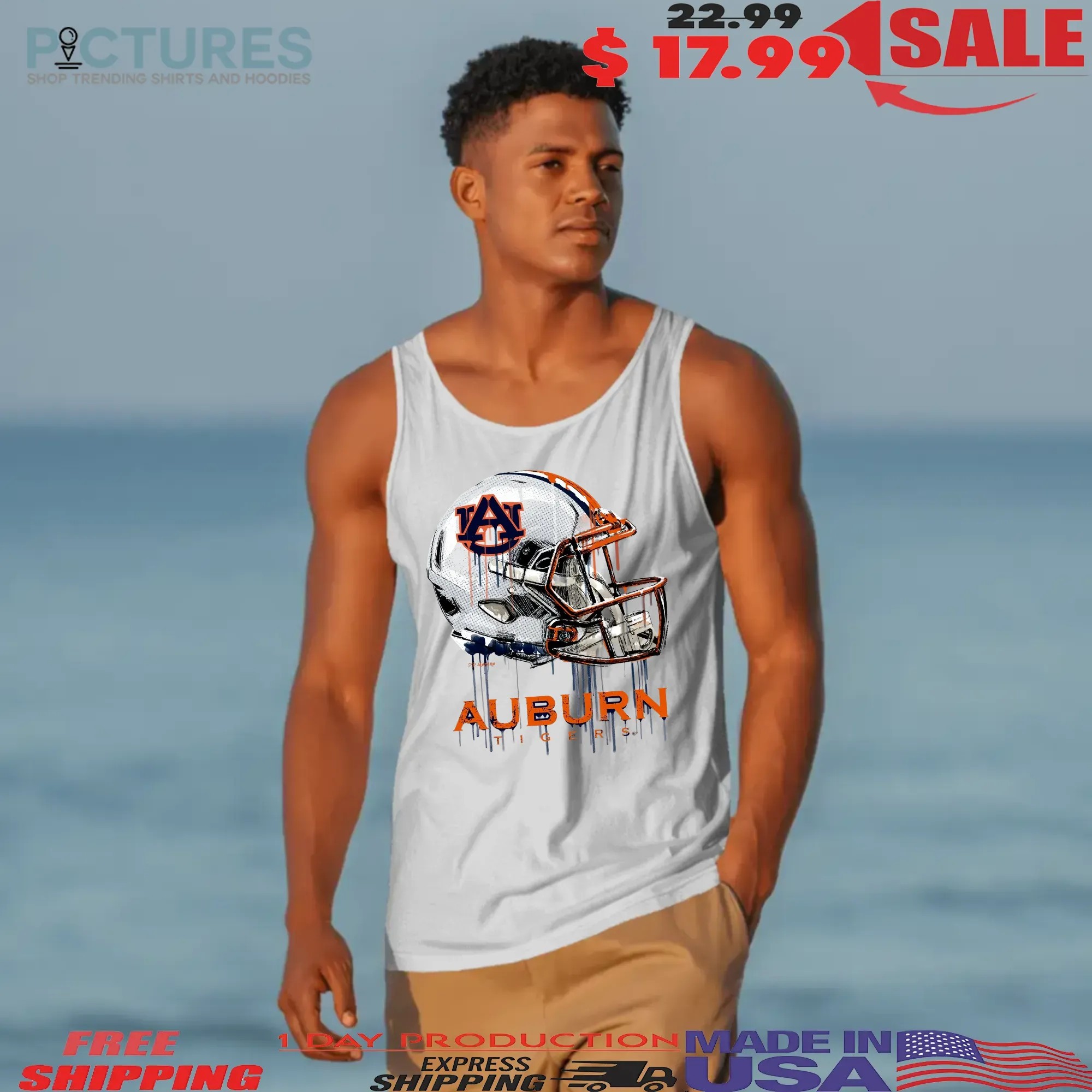 Auburn University Tigers Original Dripping Football Helmet Vintage T Shirt