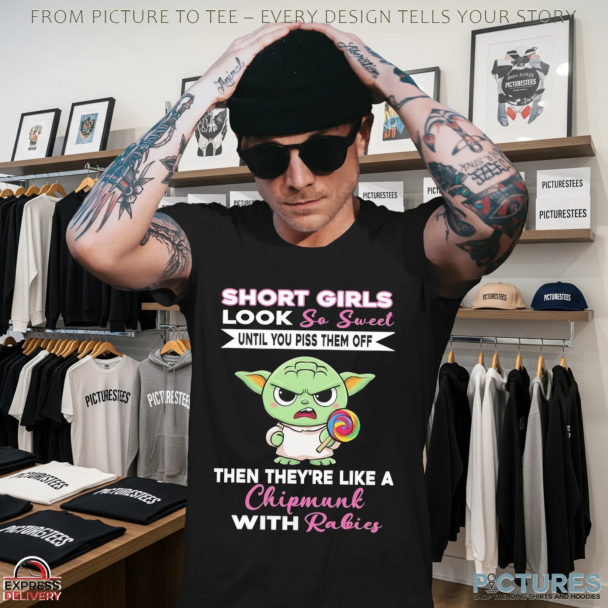 Baby Yoda Short Girls Look So Sweet Until You Piss Them Off Then They're Like A Chipmunk With Rabies Statement T Shirt
