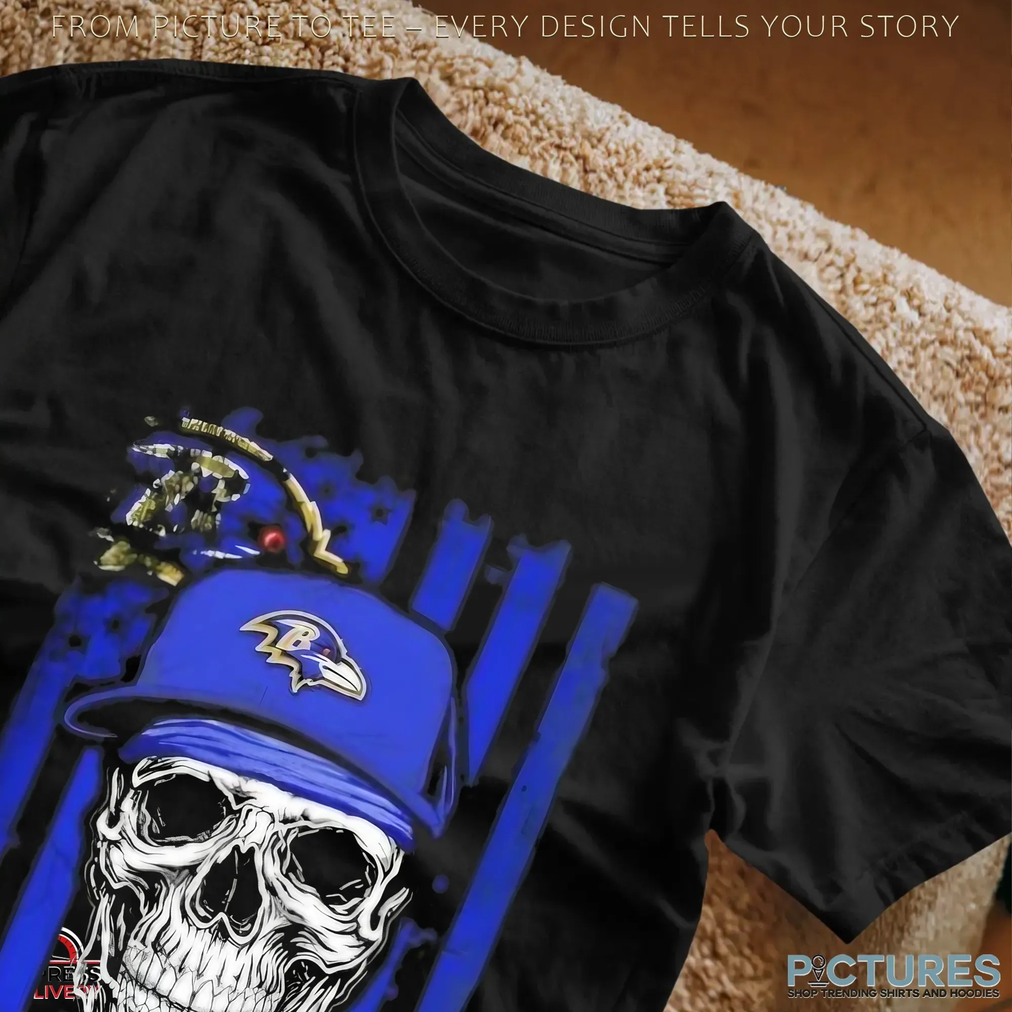 Baltimore Ravens Football Skull Hip Hop US Flag Graphic T Shirt