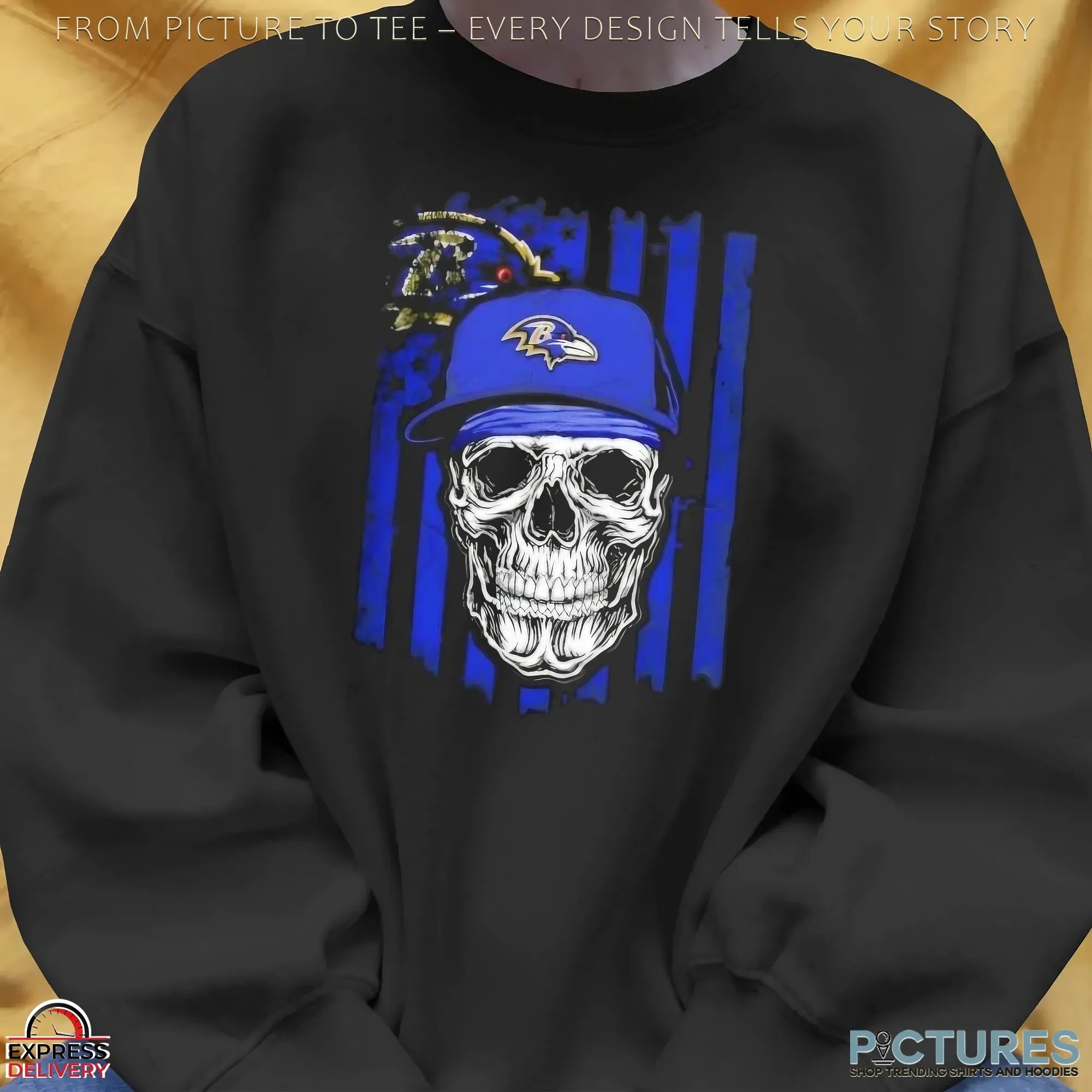 Baltimore Ravens Football Skull Hip Hop US Flag Graphic T Shirt