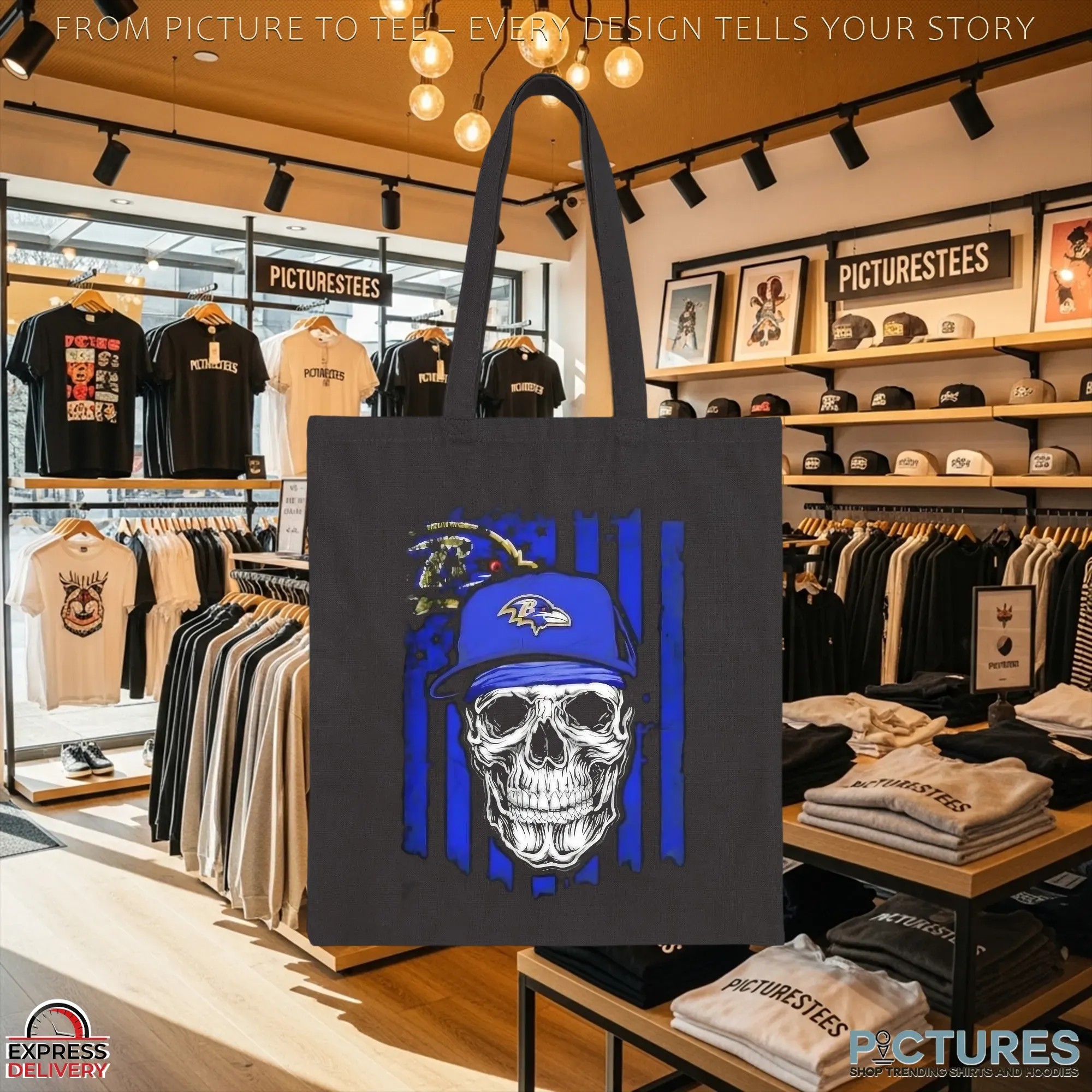 Baltimore Ravens Football Skull Hip Hop US Flag Graphic T Shirt
