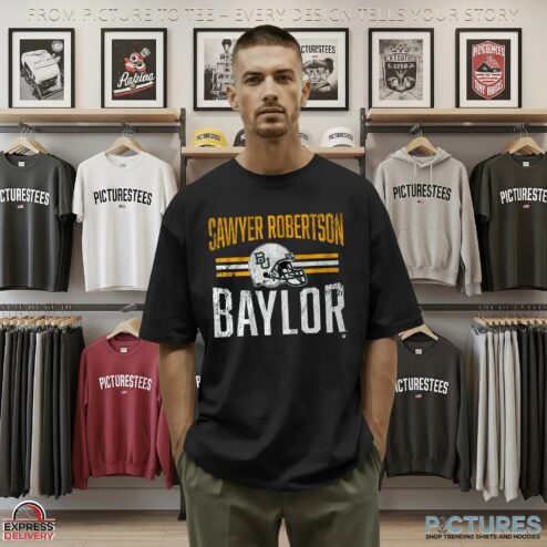 Baylor Football Sawyer Robertson Helmet Hero T Shirt