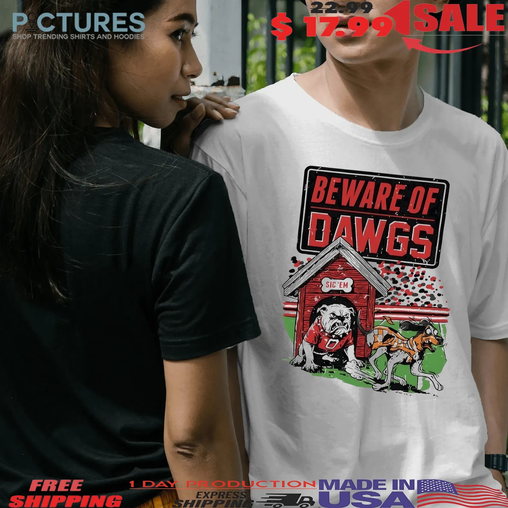 Beware Of Dawgs Sic 'Em Georgia Vs Tennessee Mascot T Shirt