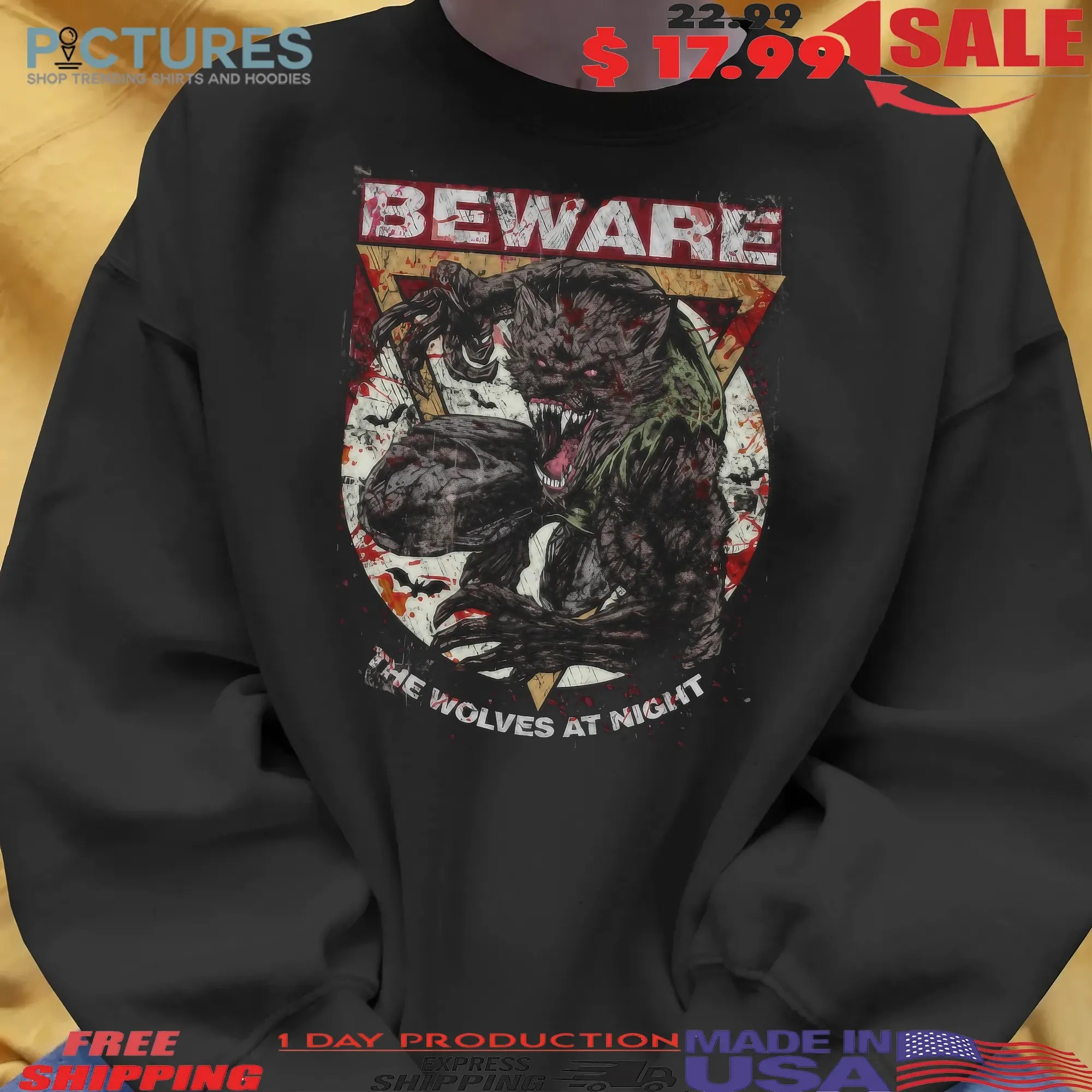 Beware The Wolves At Night Vintage T Shirt