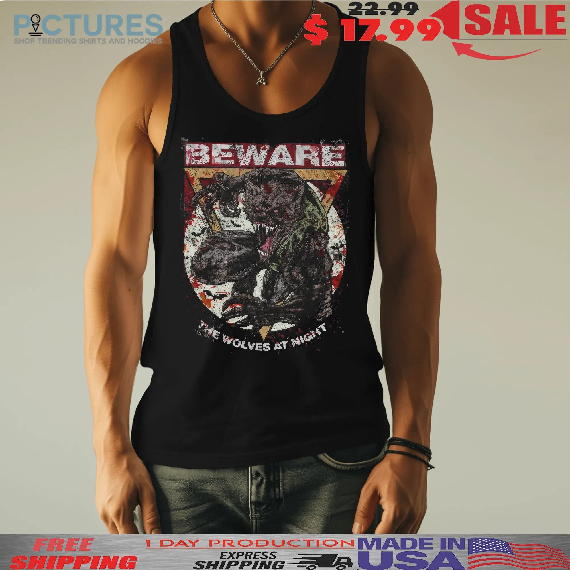 Beware The Wolves At Night Vintage T Shirt