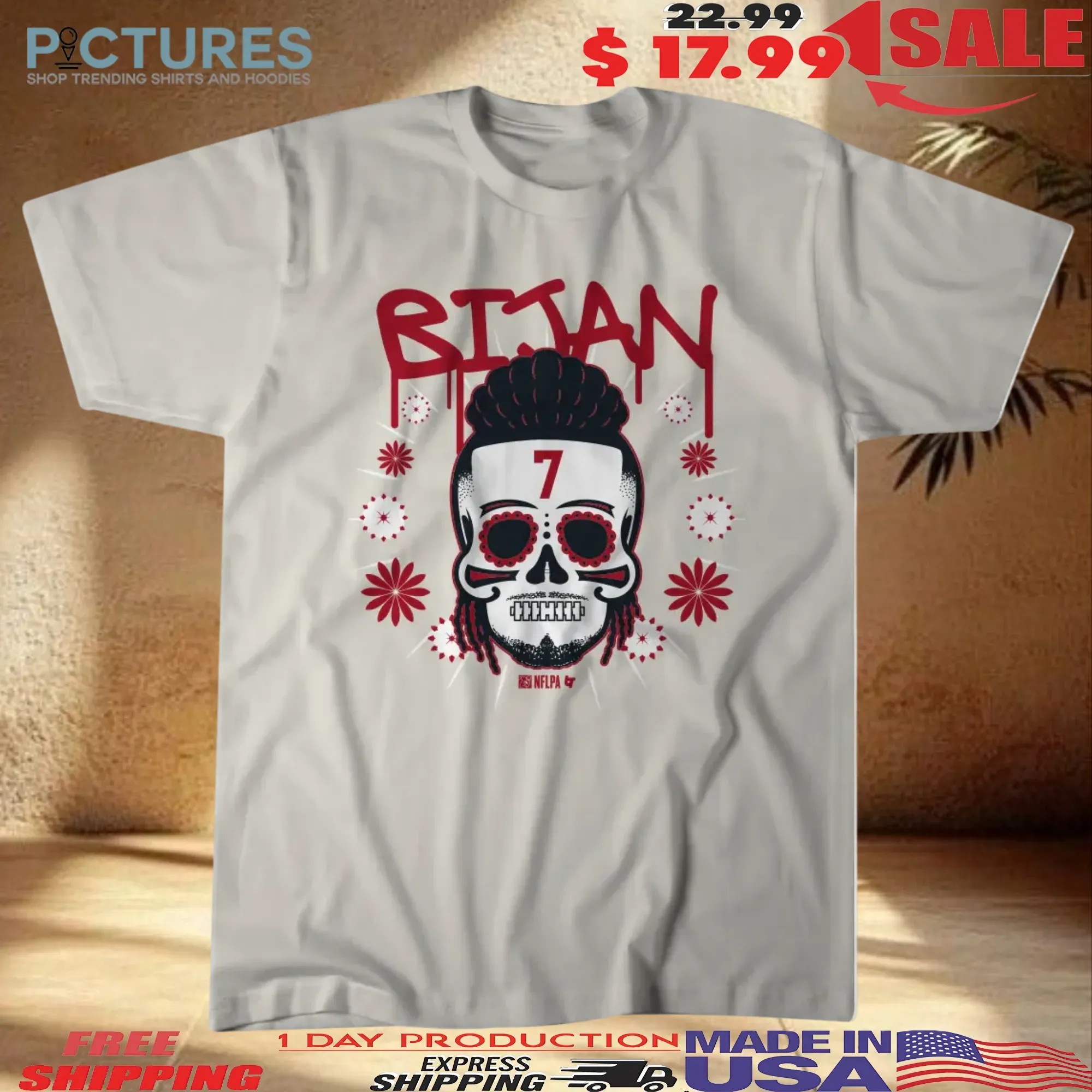Bijan Robinson Atlanta Falcons Sugar Skull Remix Football Halloween T Shirt