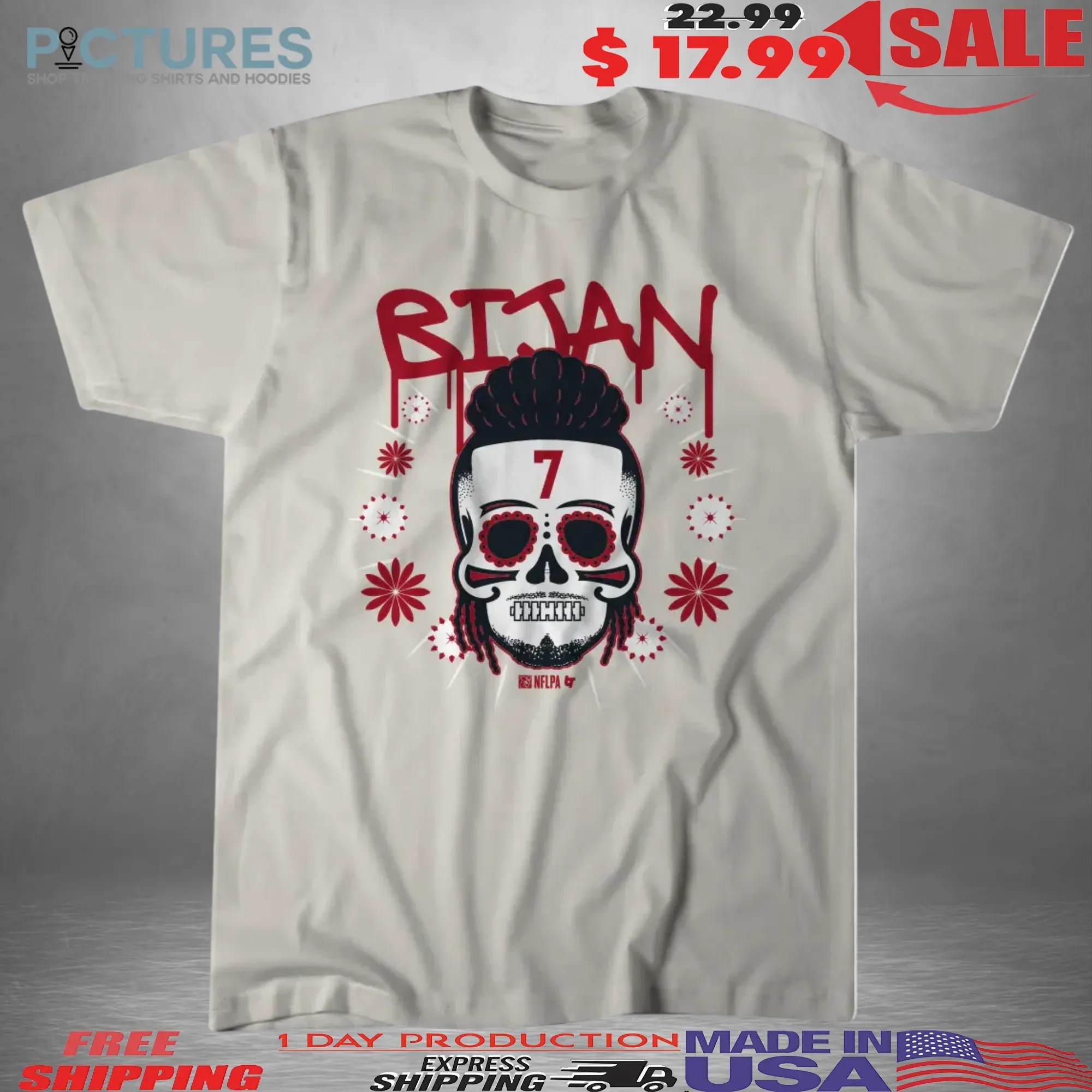 Bijan Robinson Atlanta Falcons Sugar Skull Remix Football Halloween T Shirt