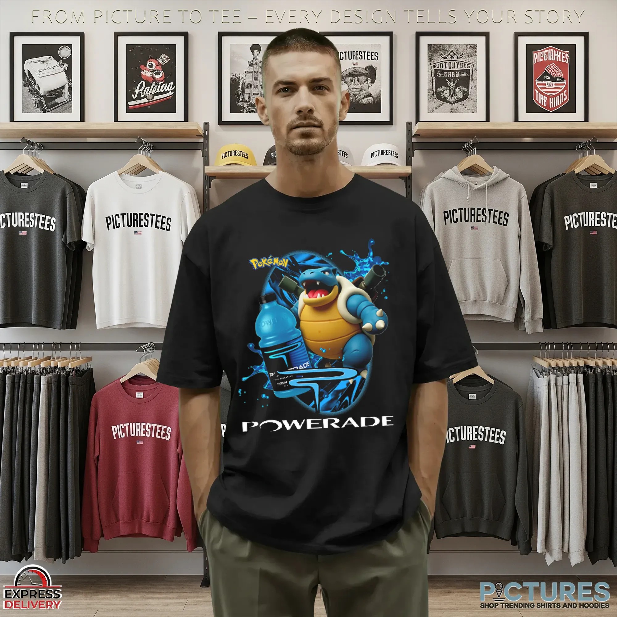 Blastoise Pokémon Powerade Retro Gaming and Sports Energy Mashup T Shirt
