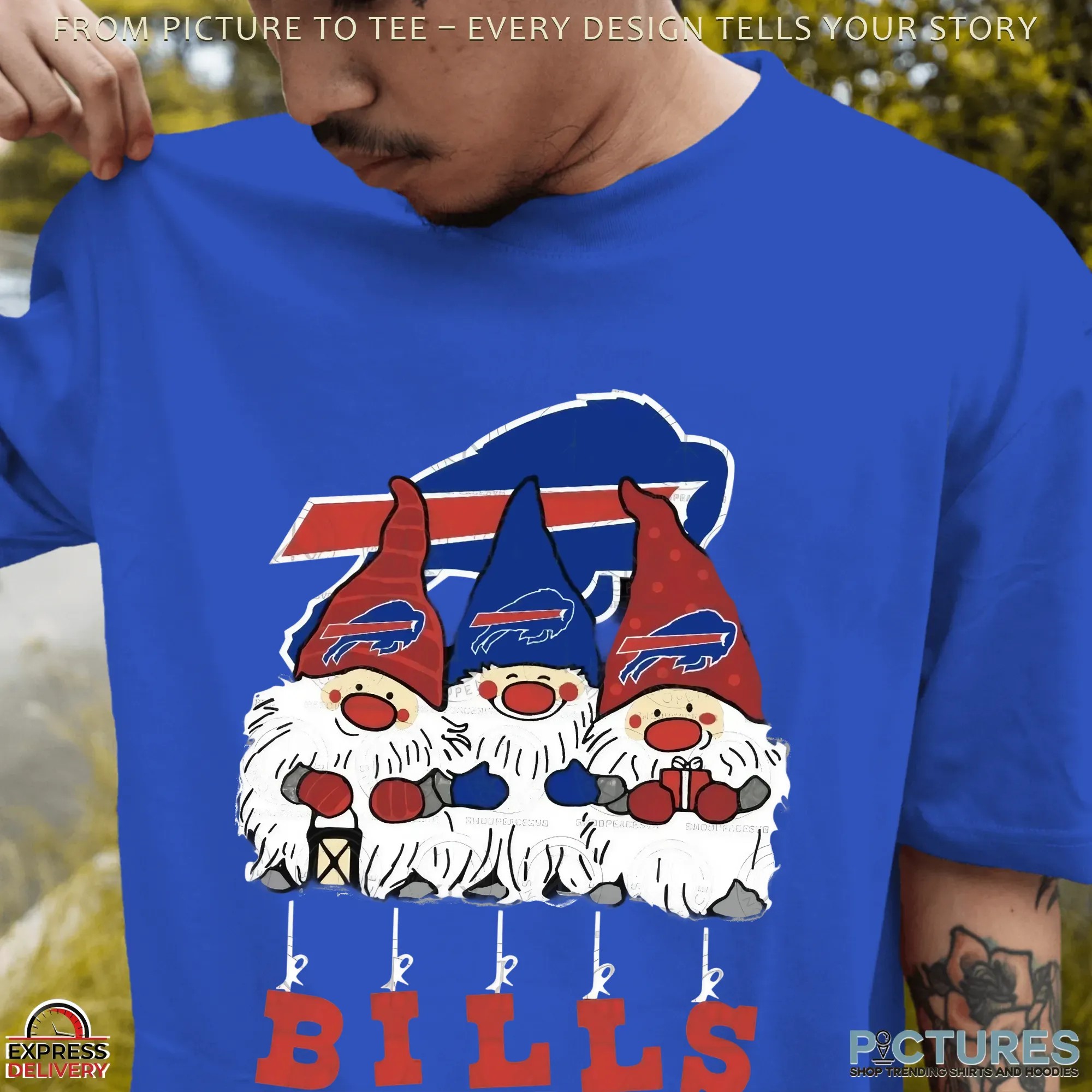 Buffalo Bills Christmas Gnomes Holiday NFL Football Fan Graphic T Shirt