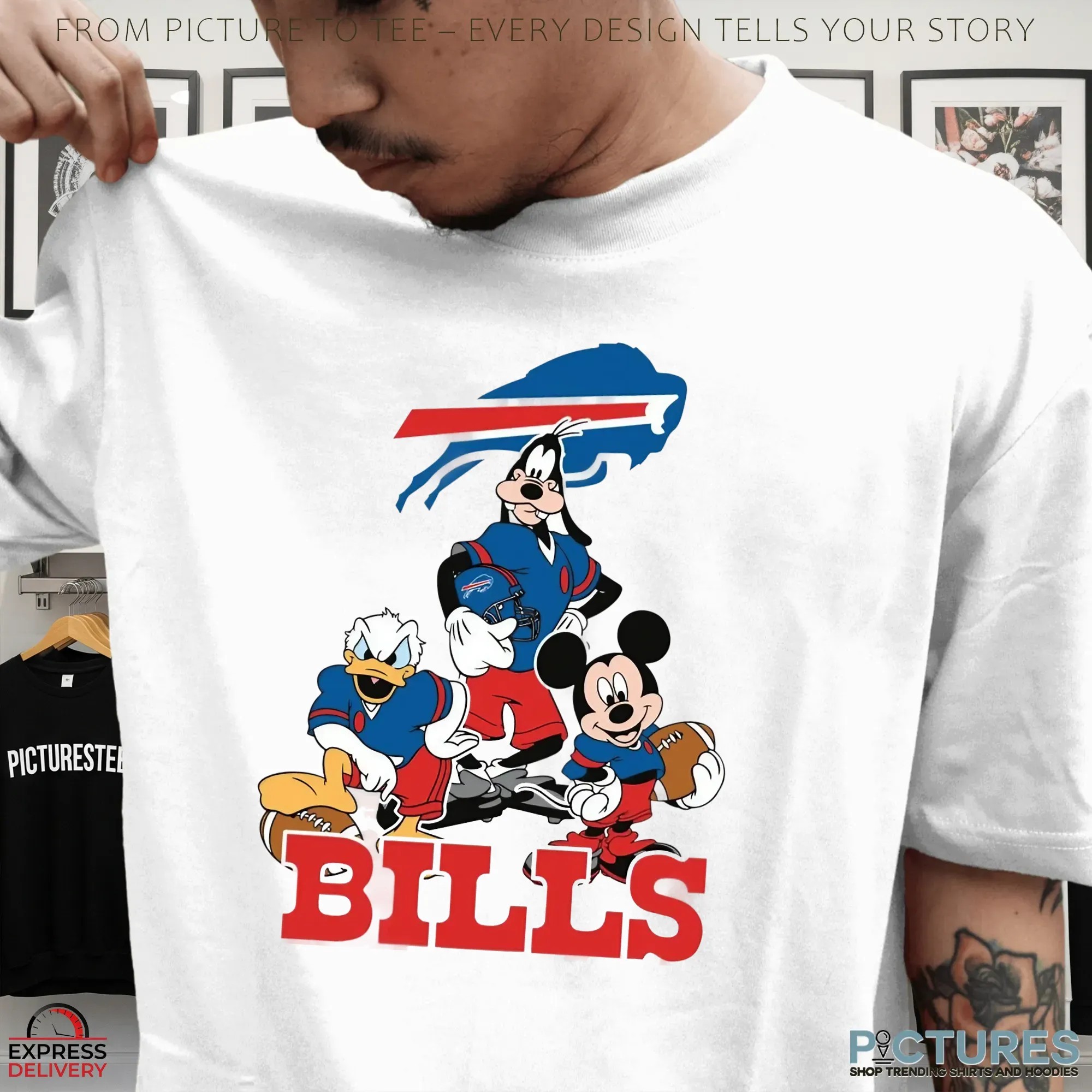 Buffalo Bills Disney Mickey Mouse Donald Duck Goofy NFL Football Fan Graphic T Shirt Buffalo Bills Disney Mickey Mouse Donald Duck Goofy NFL Football Fan Graphic T Shirt