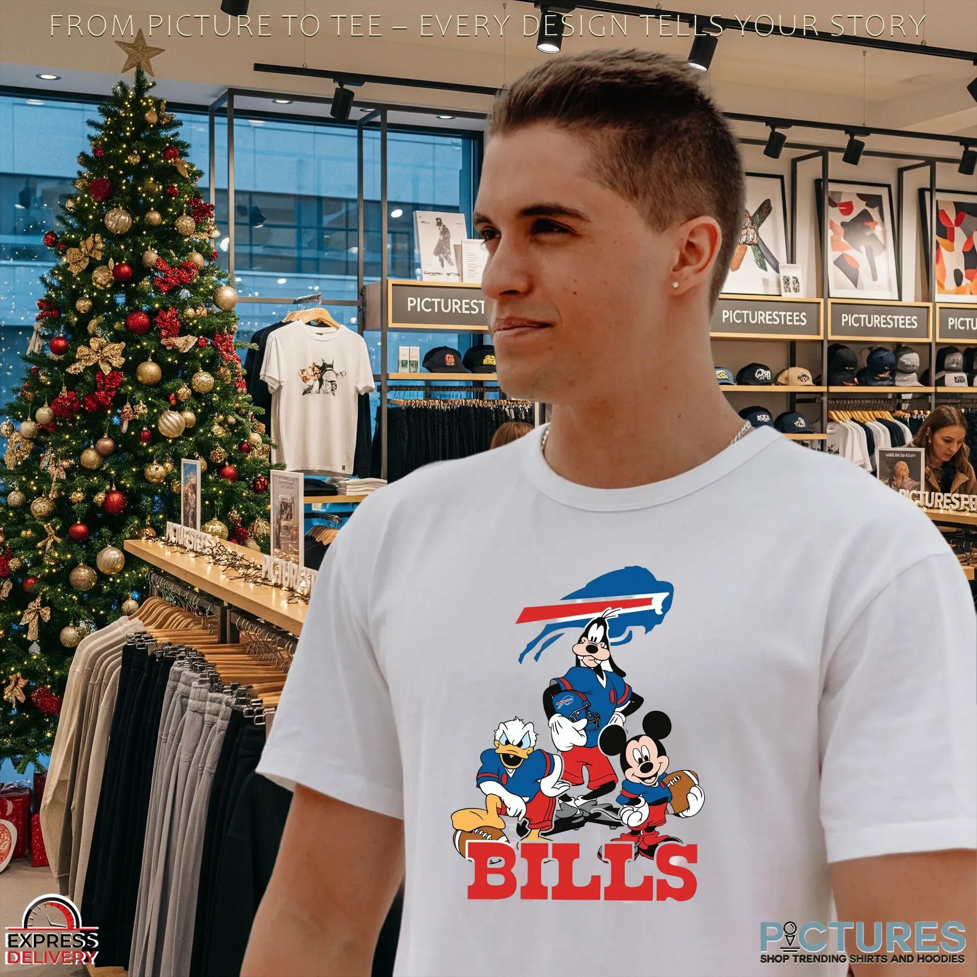 Buffalo Bills Disney Mickey Mouse Donald Duck Goofy NFL Football Fan Graphic T Shirt Buffalo Bills Disney Mickey Mouse Donald Duck Goofy NFL Football Fan Graphic T Shirt