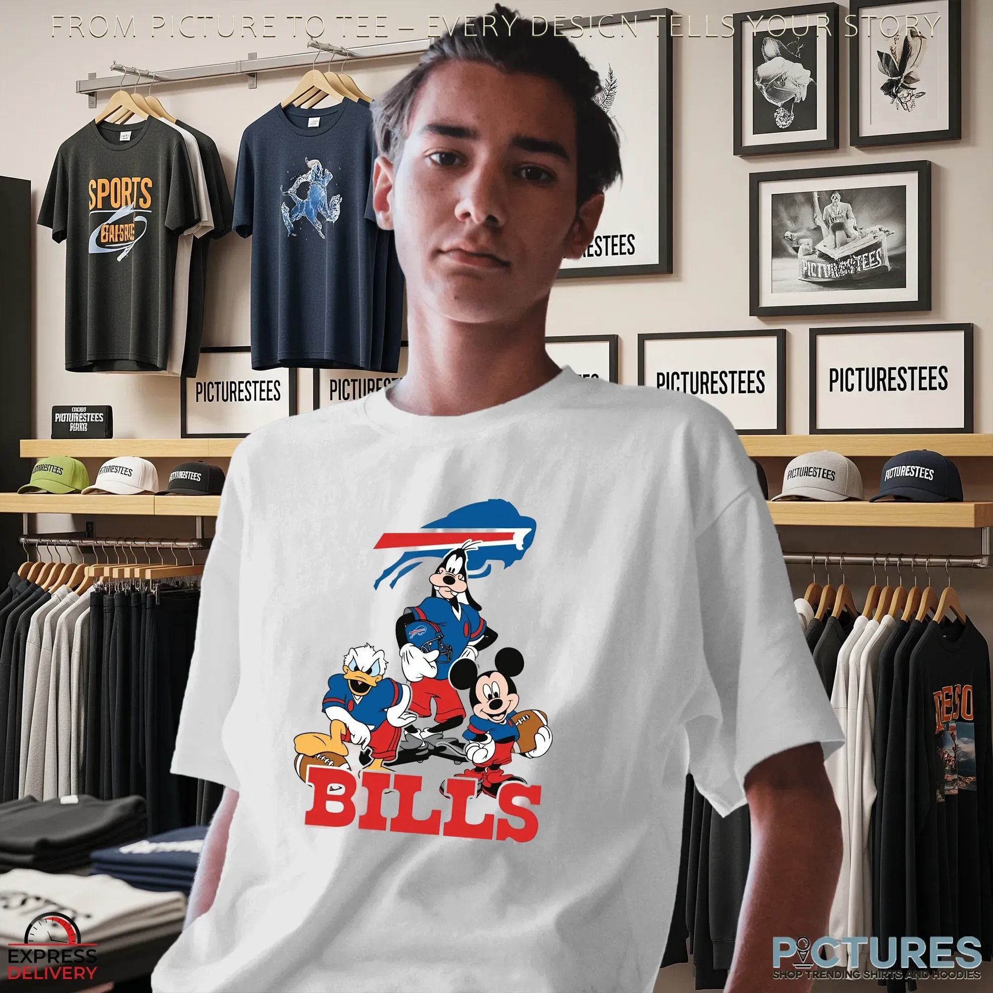 Buffalo Bills Disney Mickey Mouse Donald Duck Goofy NFL Football Fan Graphic T Shirt Buffalo Bills Disney Mickey Mouse Donald Duck Goofy NFL Football Fan Graphic T Shirt