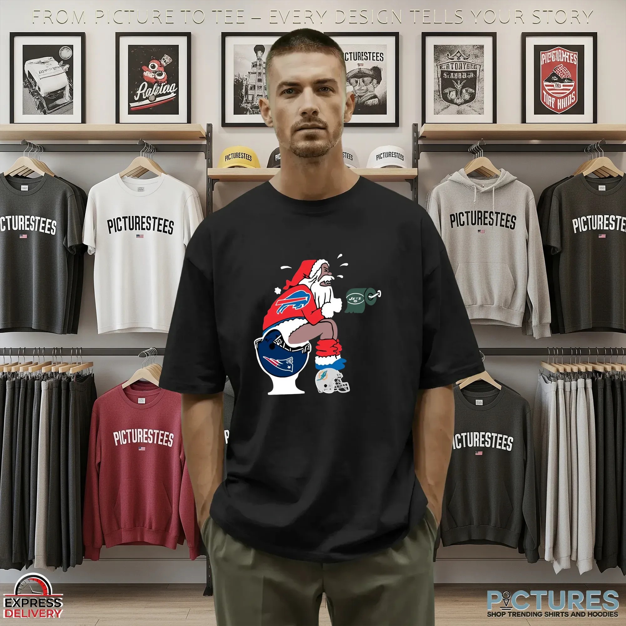Buffalo Bills Santa Toilet Rivalry NFL Christmas Parody Graphic T Shirt