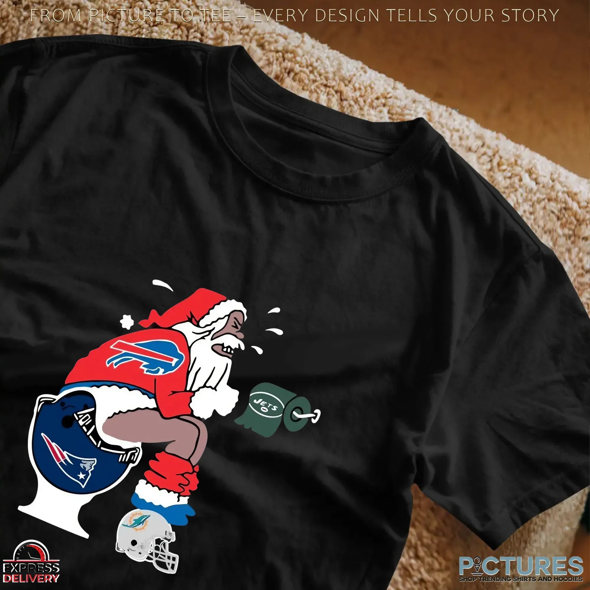 Buffalo Bills Santa Toilet Rivalry NFL Christmas Parody Graphic T Shirt