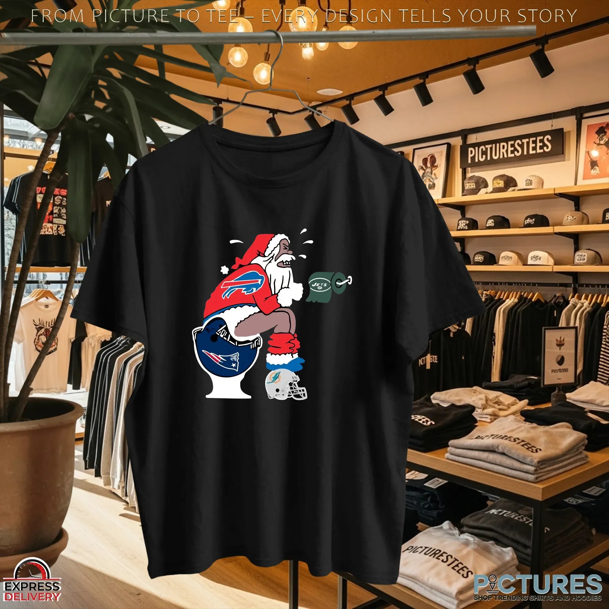 Buffalo Bills Santa Toilet Rivalry NFL Christmas Parody Graphic T Shirt