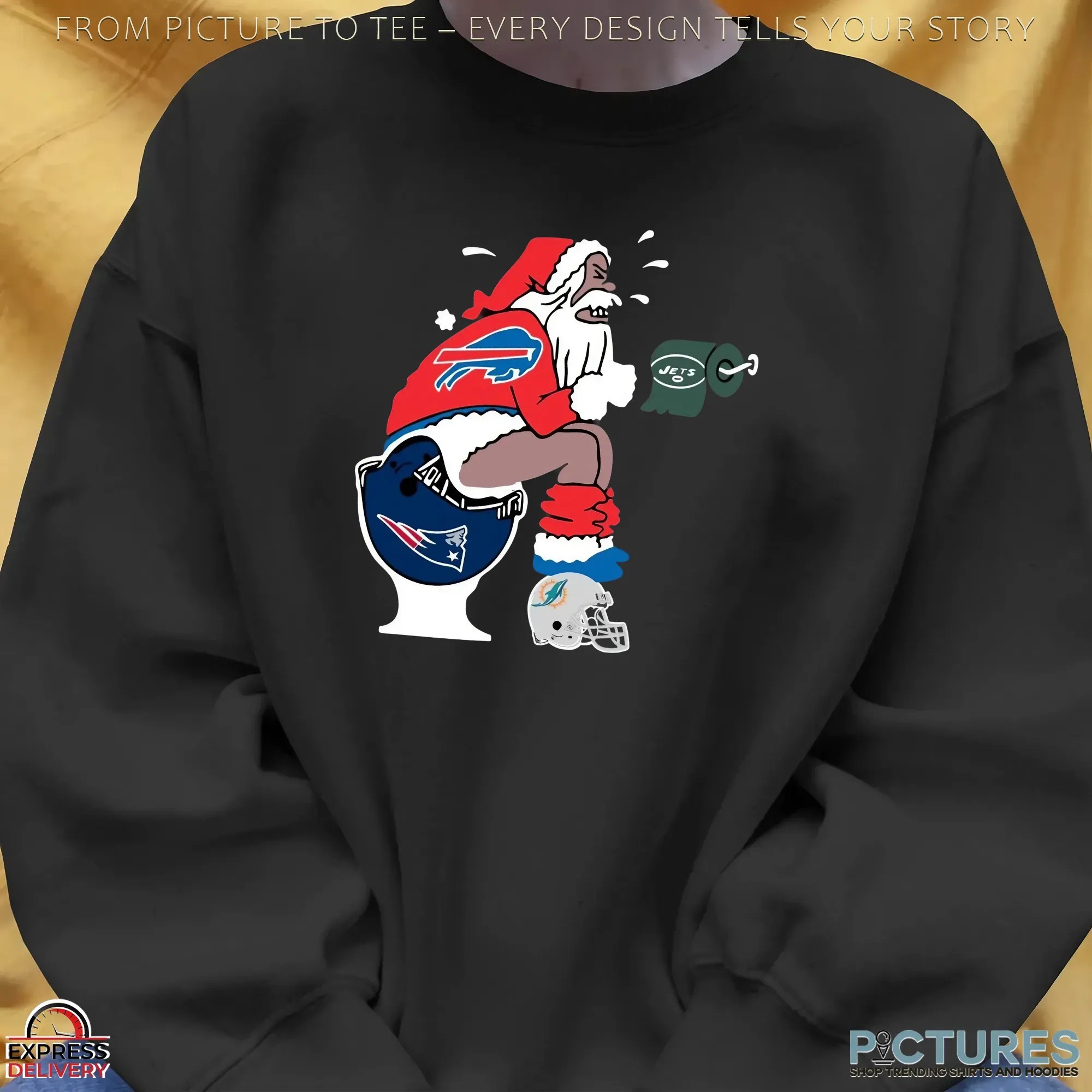 Buffalo Bills Santa Toilet Rivalry NFL Christmas Parody Graphic T Shirt