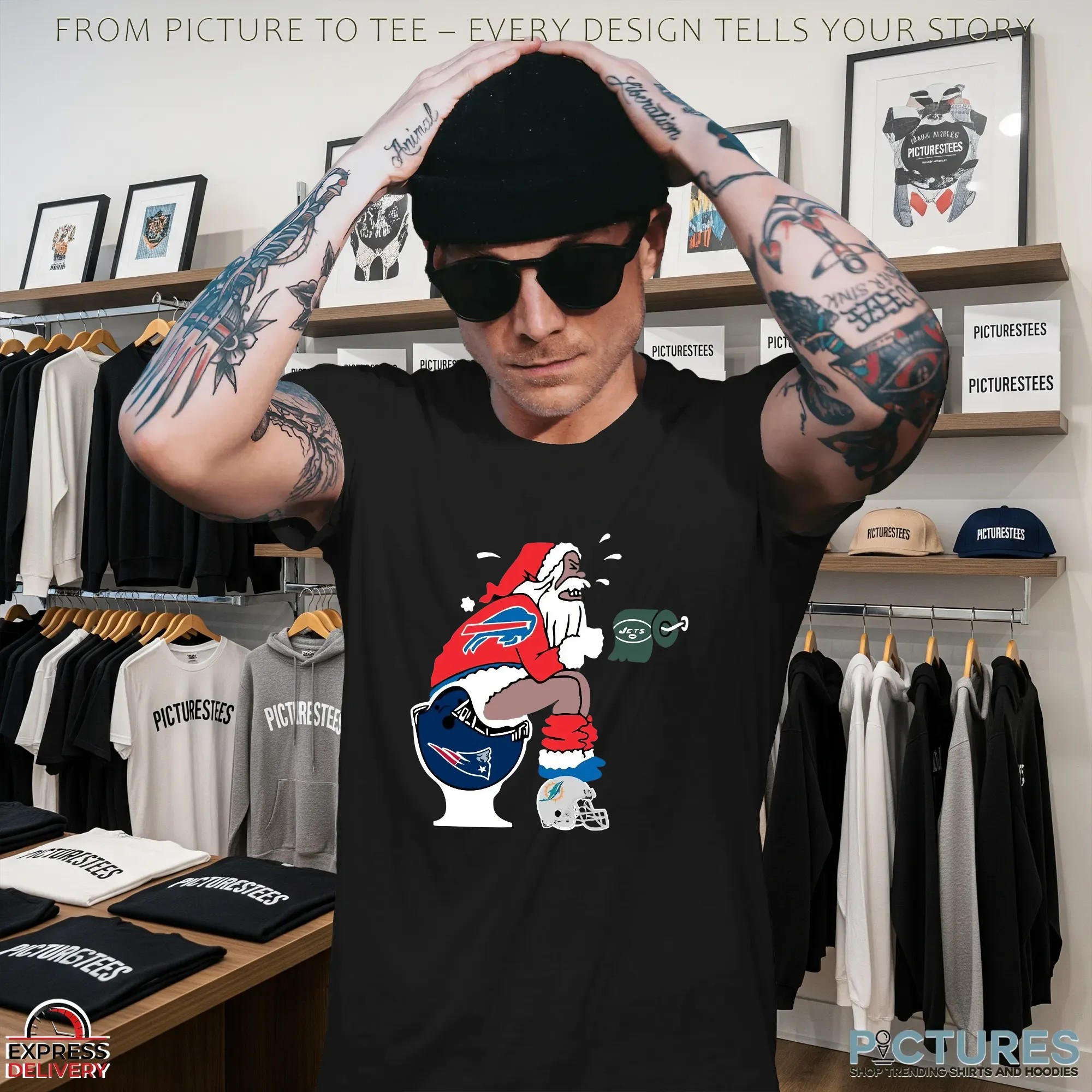 Buffalo Bills Santa Toilet Rivalry NFL Christmas Parody Graphic T Shirt